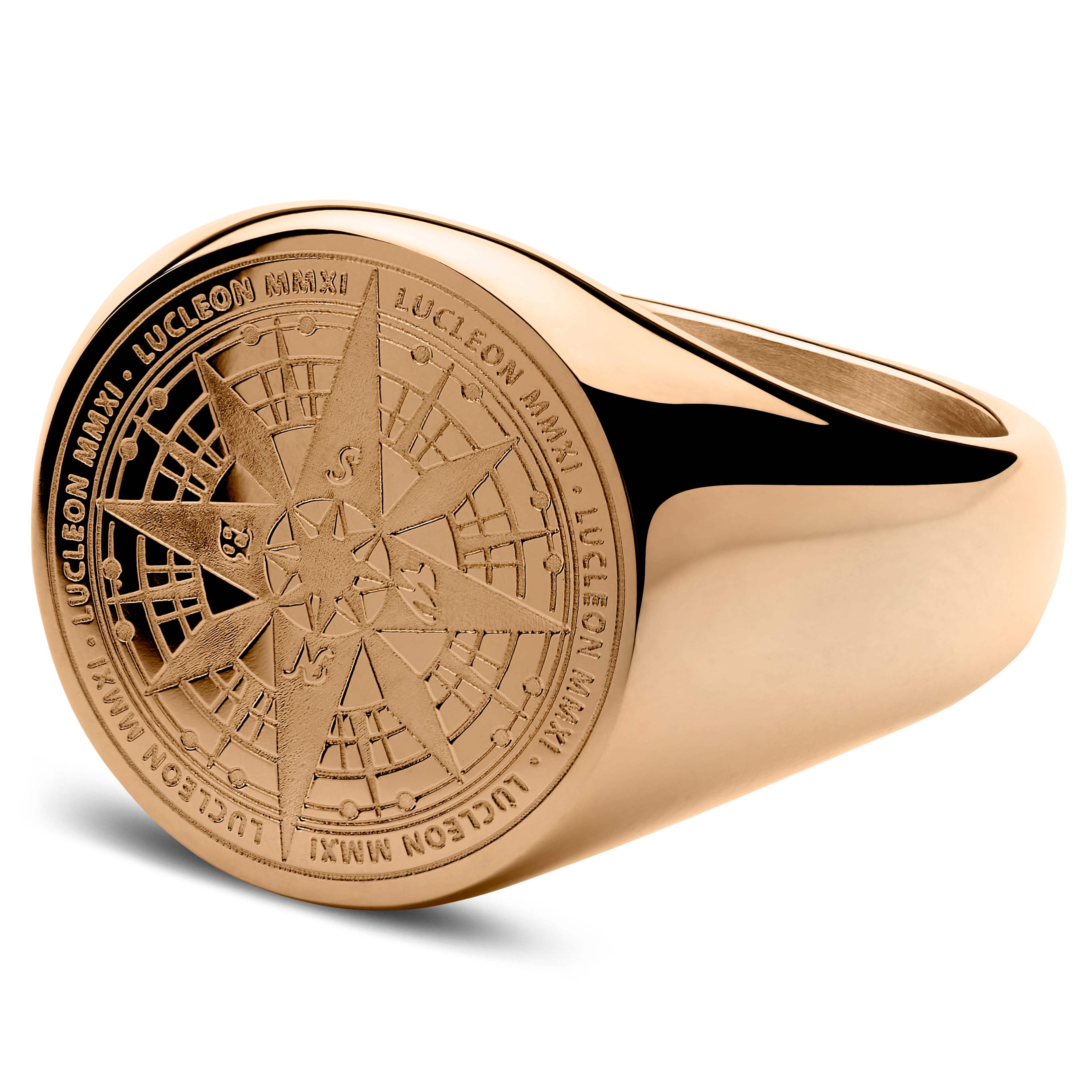 Rose Gold-Tone Compass Signet Ring