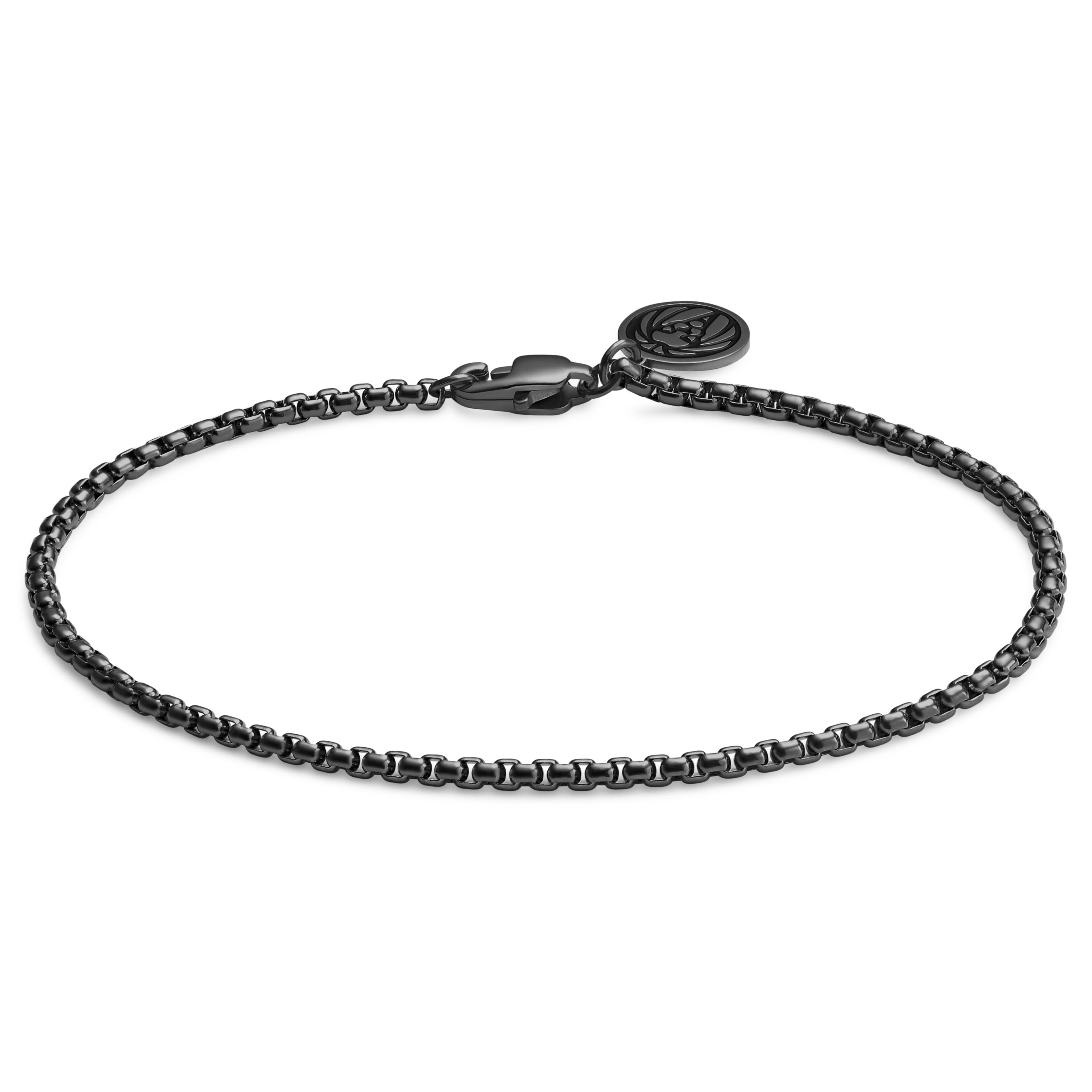 Essentials | Brățară neagră gunmetal 2 mm cu lanț zale pătrate curbate