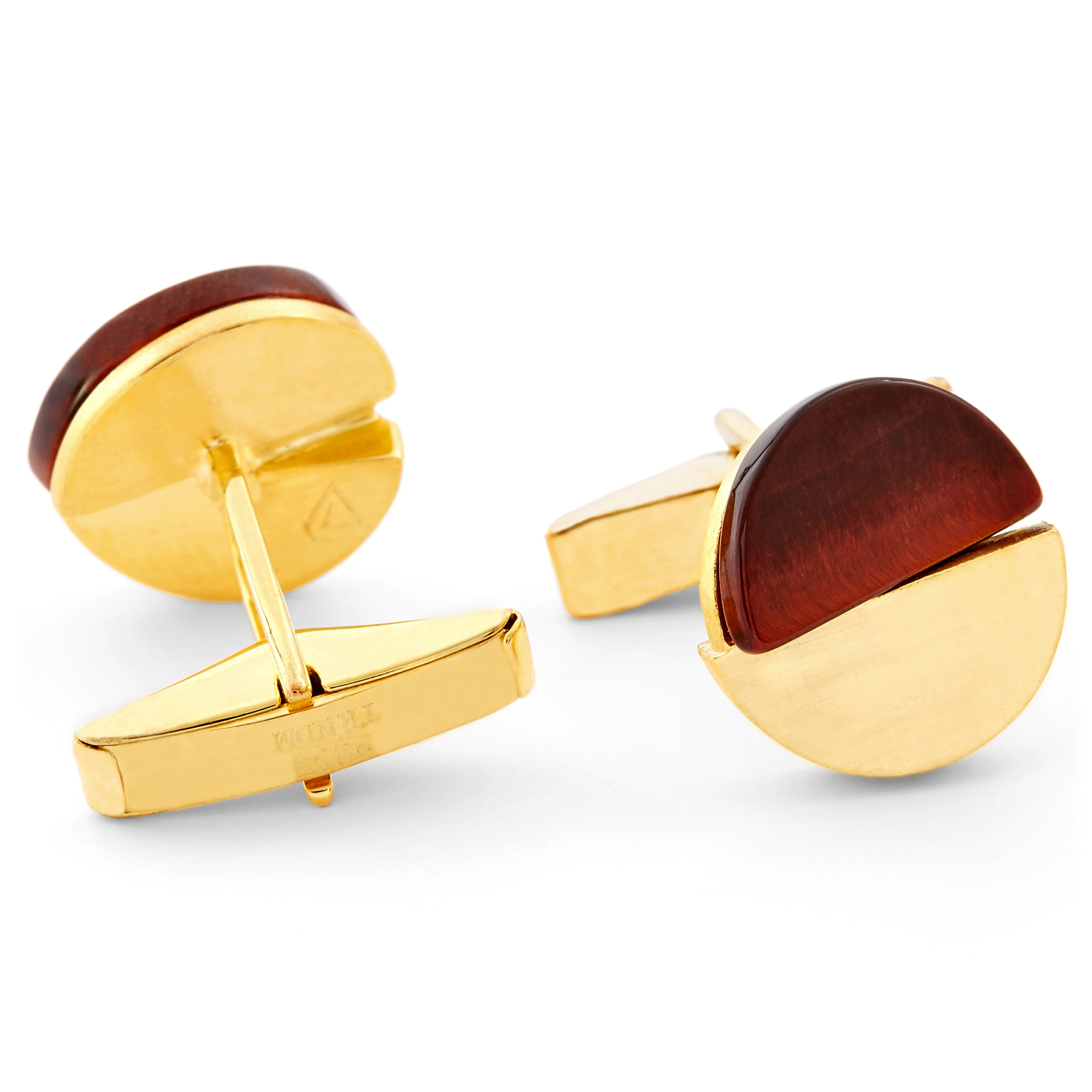 Set de plata 925s y oro con ojo de tigre rojo - 3