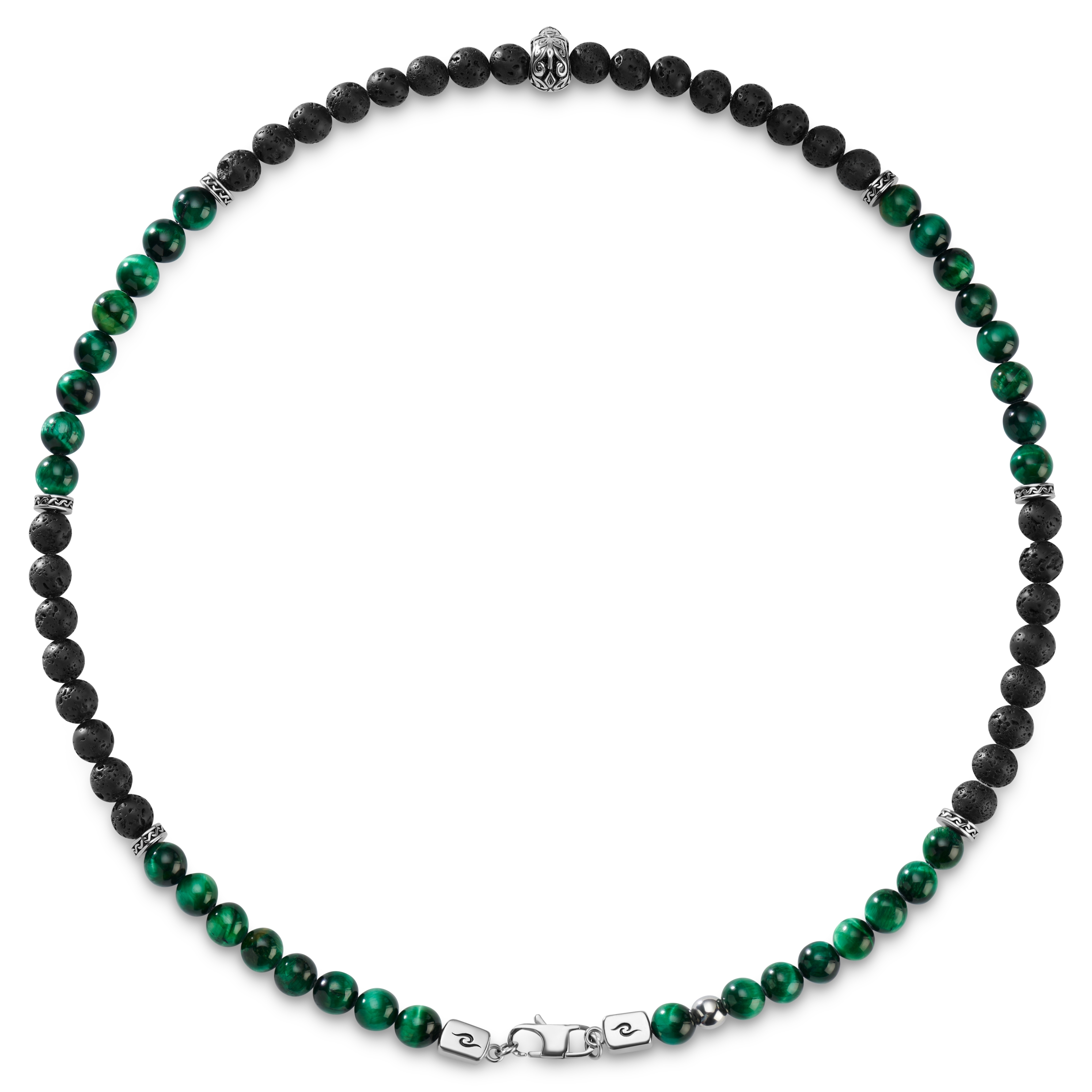 Rico | Black Lava & Green Tiger's Eye Skull Necklace - 2