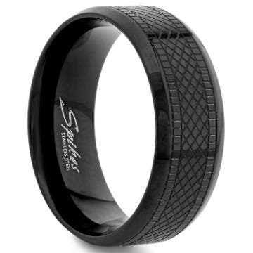 Sentio | Black Patterned Stainless Steel Ring