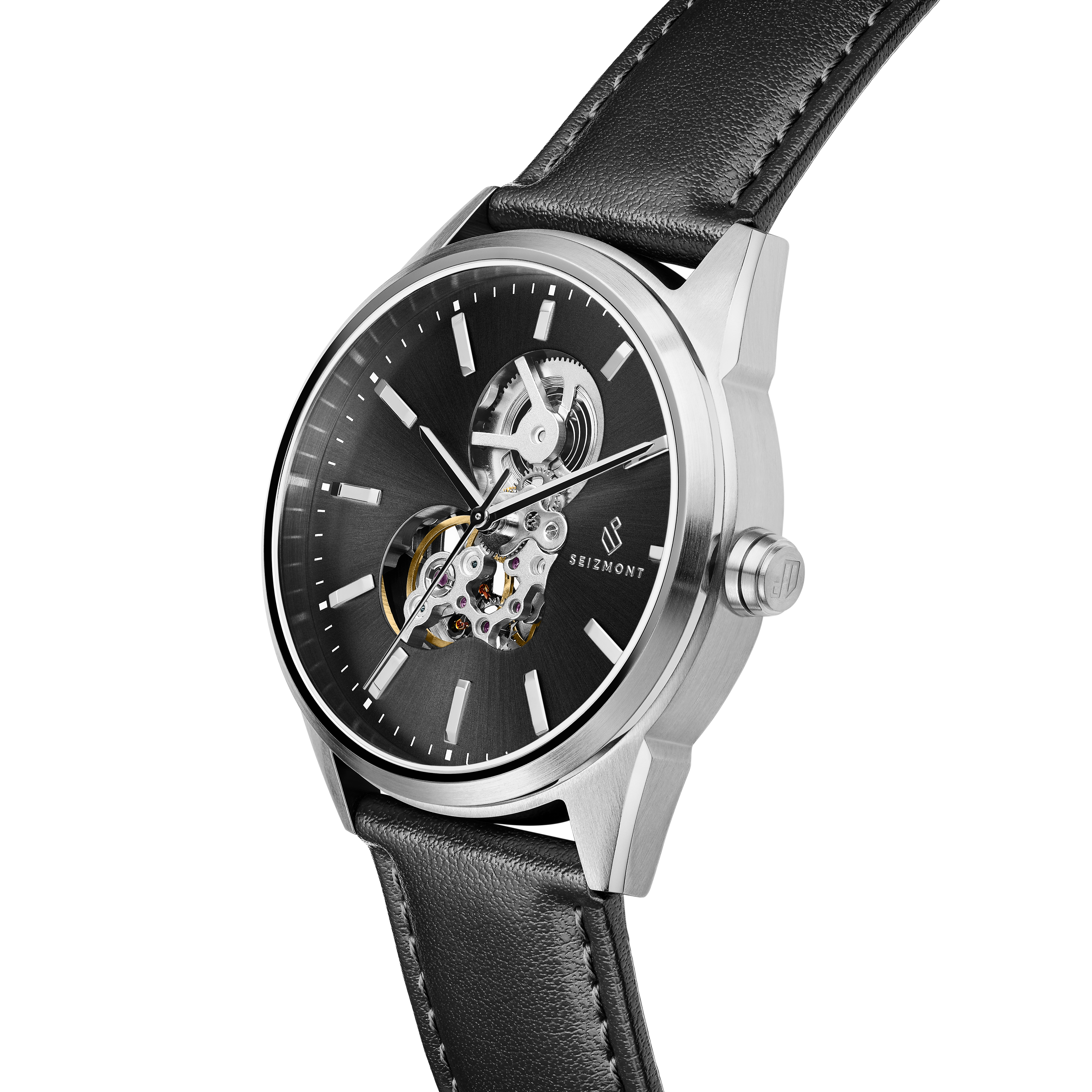 Cor | Silver-Tone Stainless Steel Skeleton Watch With Black Dial - 7