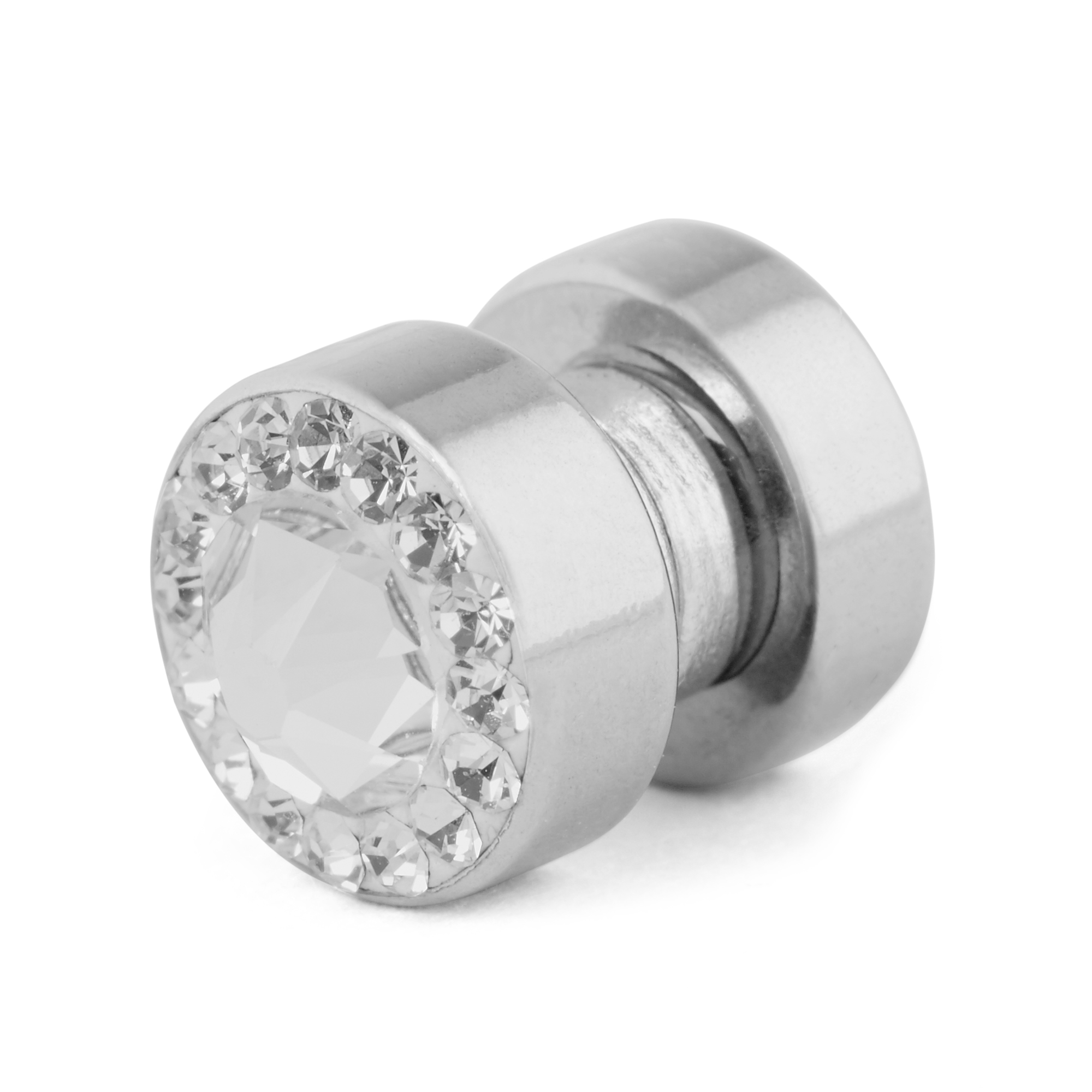 Men's Silver Plated 6mm Magnetic Clip On Earrings Created with Zircondia®  Crystals by Philip Jones
