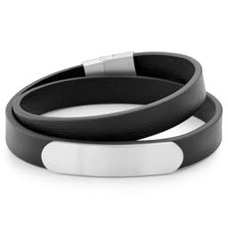 Nomen | Silver-tone and Black Leather Wrap-around ID Bracelet
