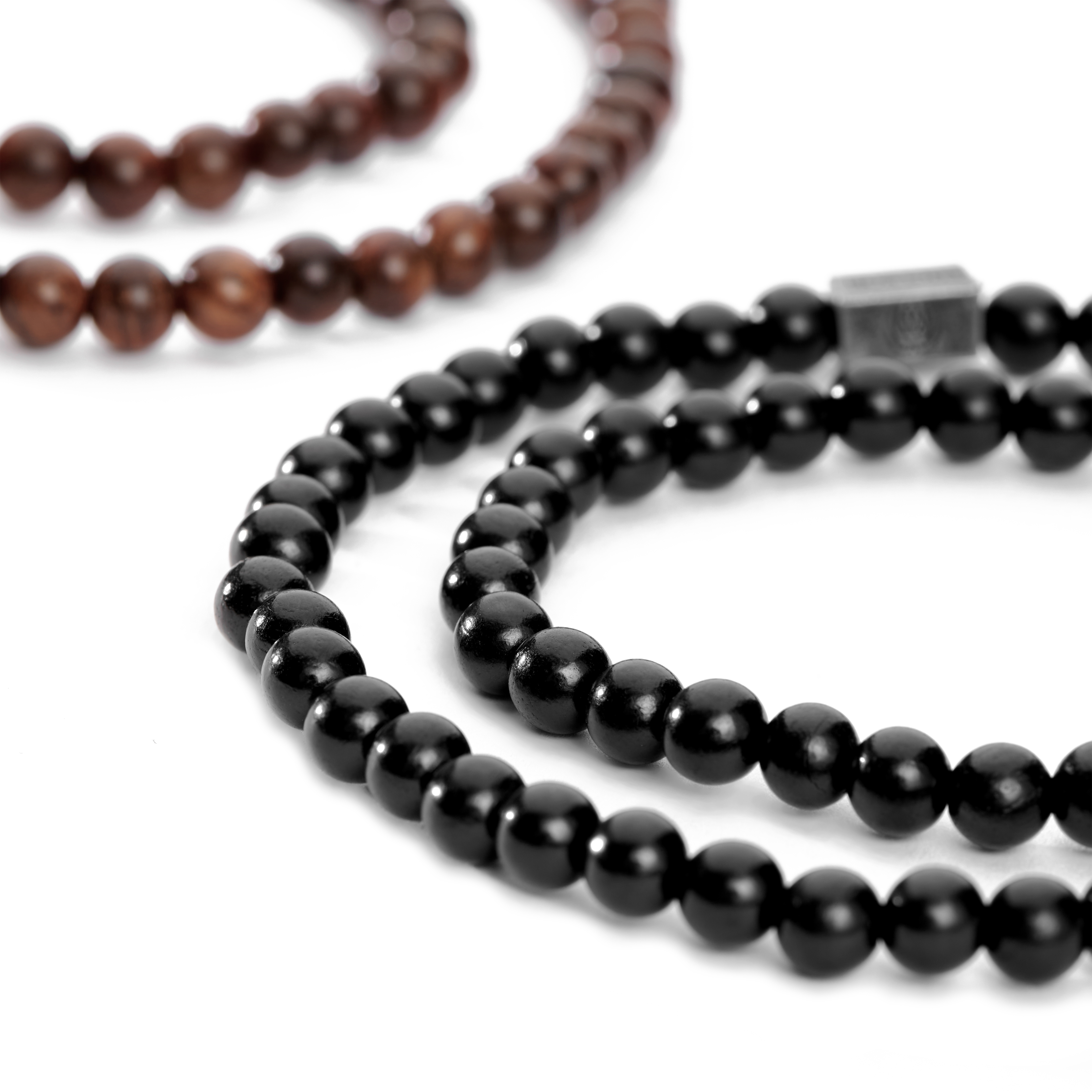 Wrap-around Ebony & Rosewood Bead Bracelet Set - 3