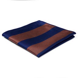 Navy Blue & Brown Striped Silk Pocket Square