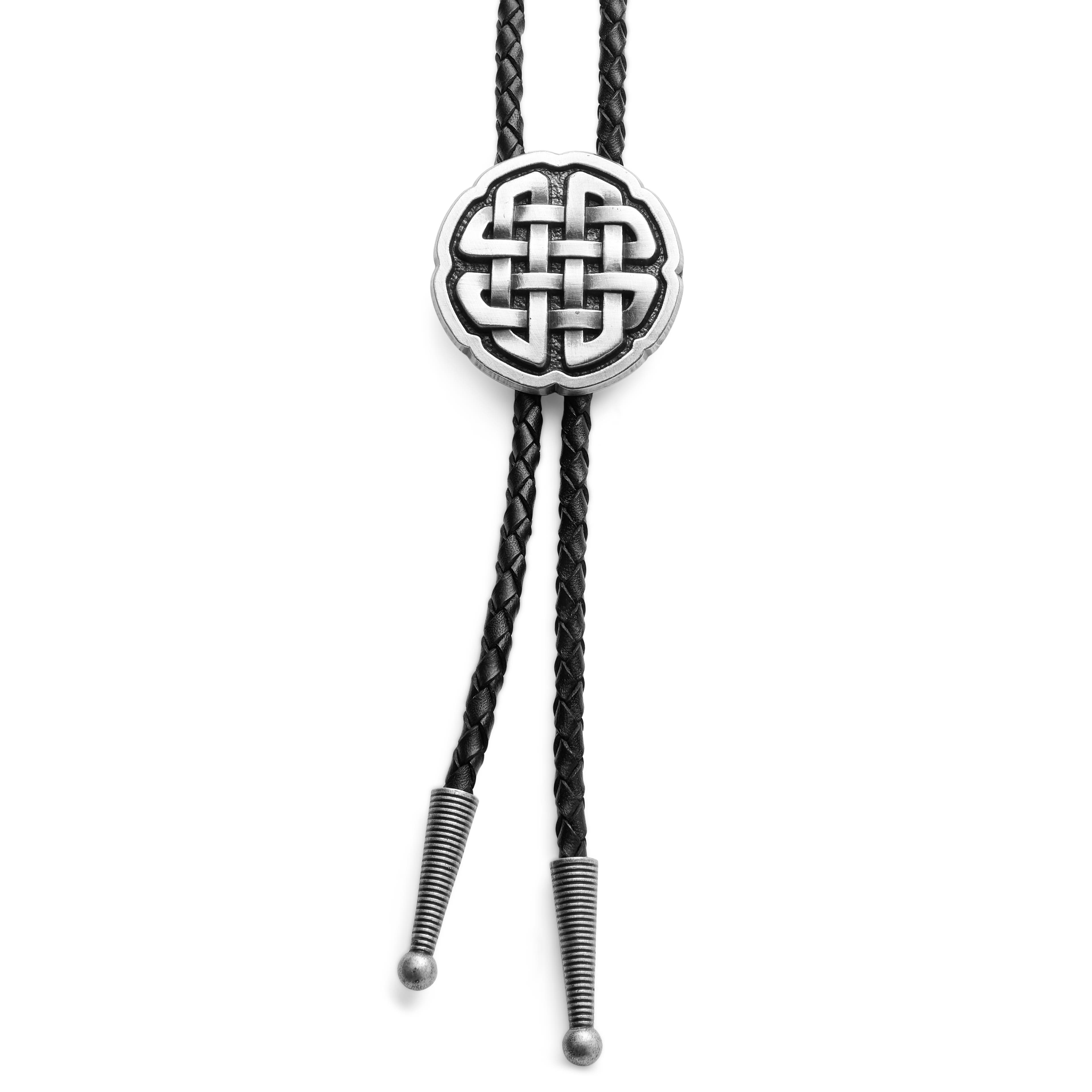 Celtic Knot Adjustable Braided Leather Bolo Tie