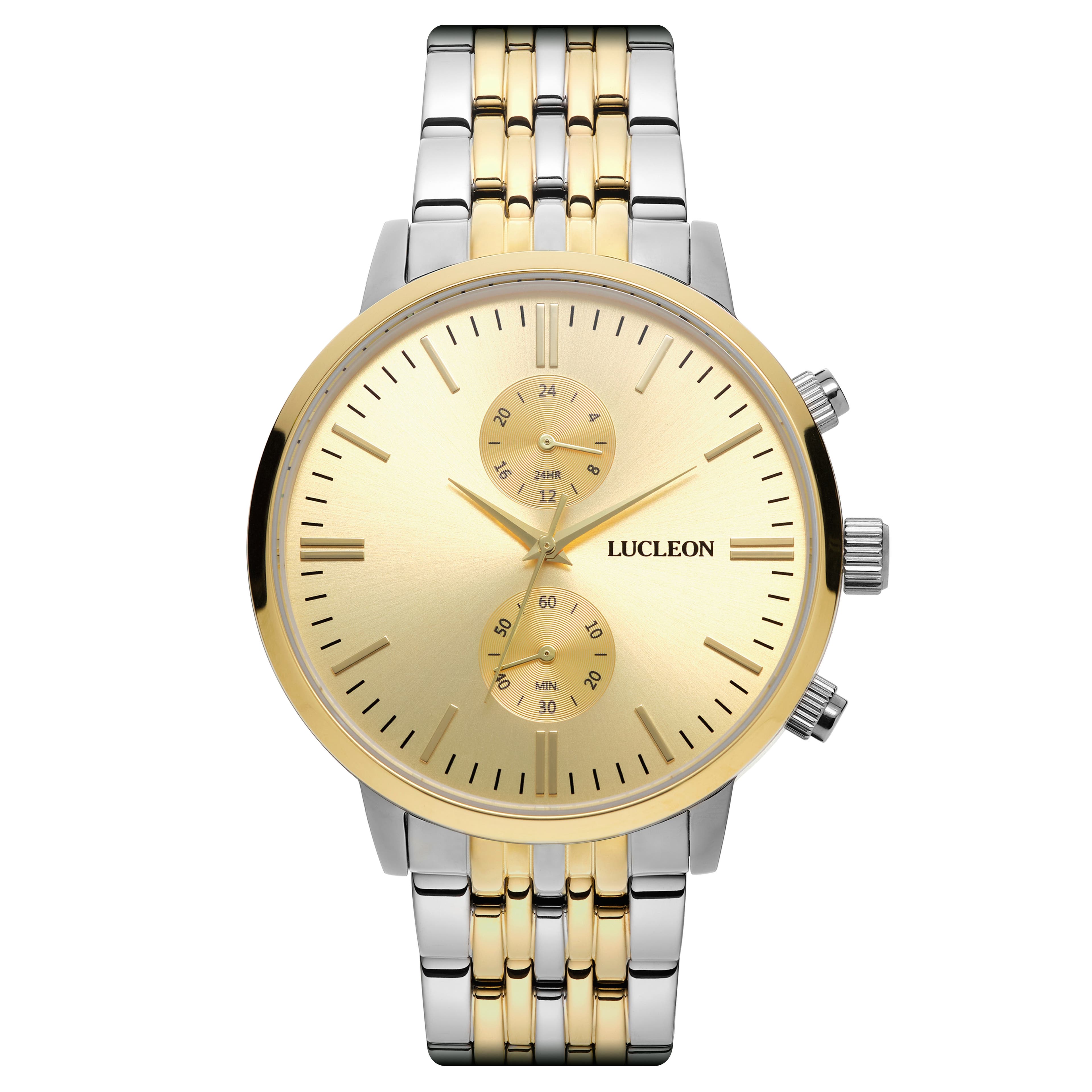 Kellan | Gold- & Silver-Tone Stainless Steel Dual-Time Watch With Gold-Tone Dial