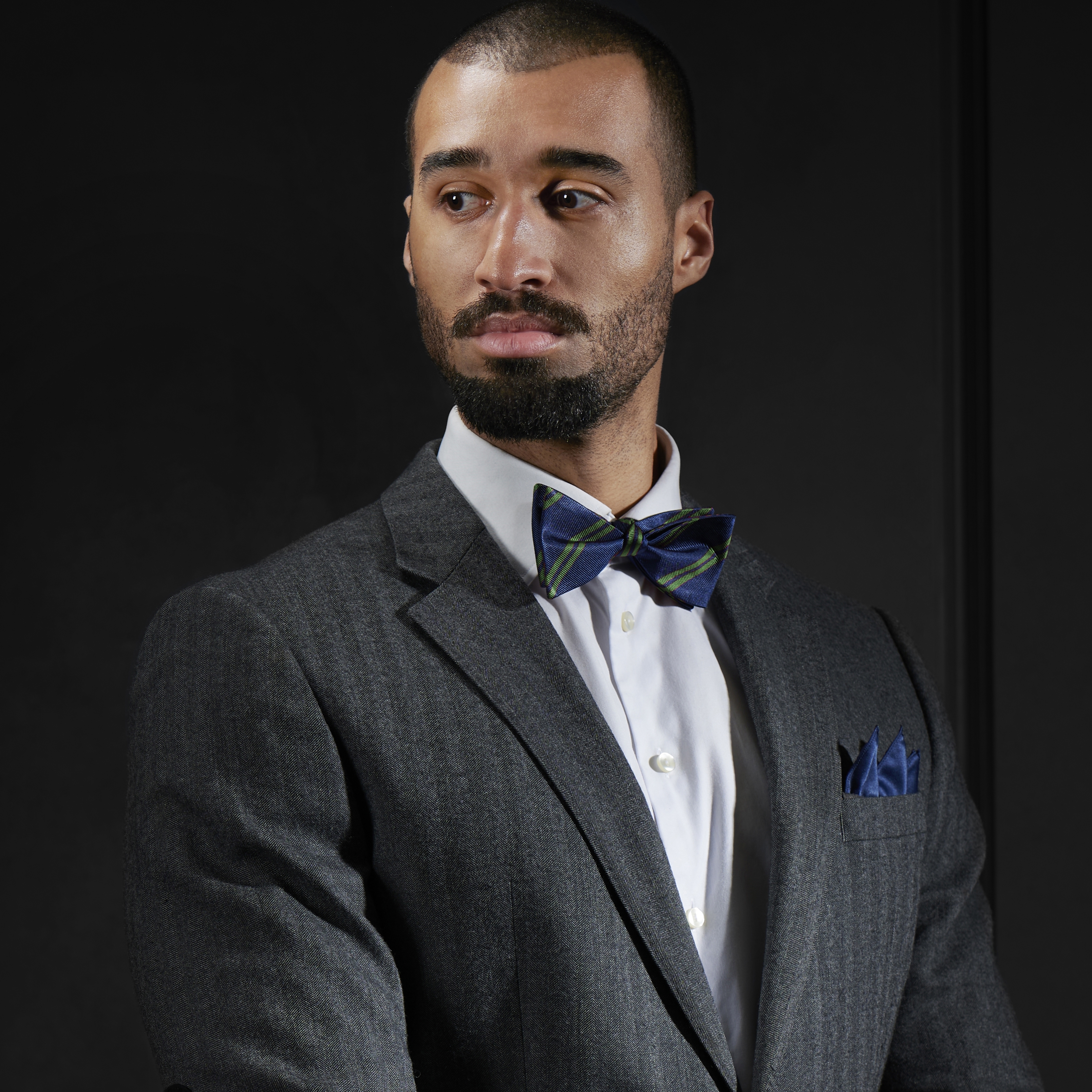 Πράσινο Twin Navy Μπλε Ριγέ Μεταξωτό Δετό Παπιγιόν - 4