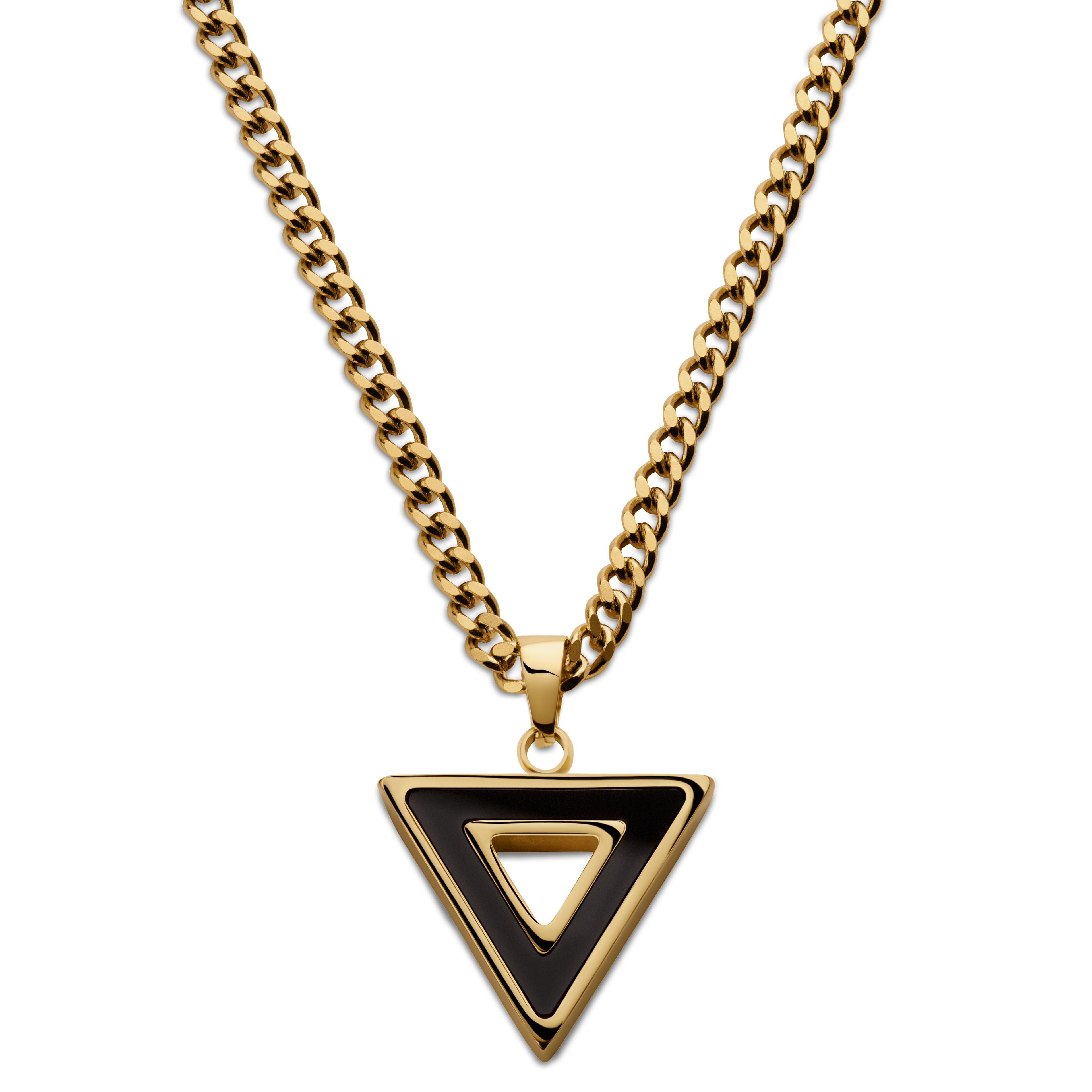 Cruz | Collier doré avec pendentif triangle d'onyx noir
