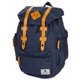 Lewis | Navy Blue Polyester & Faux Leather Adventure Backpack