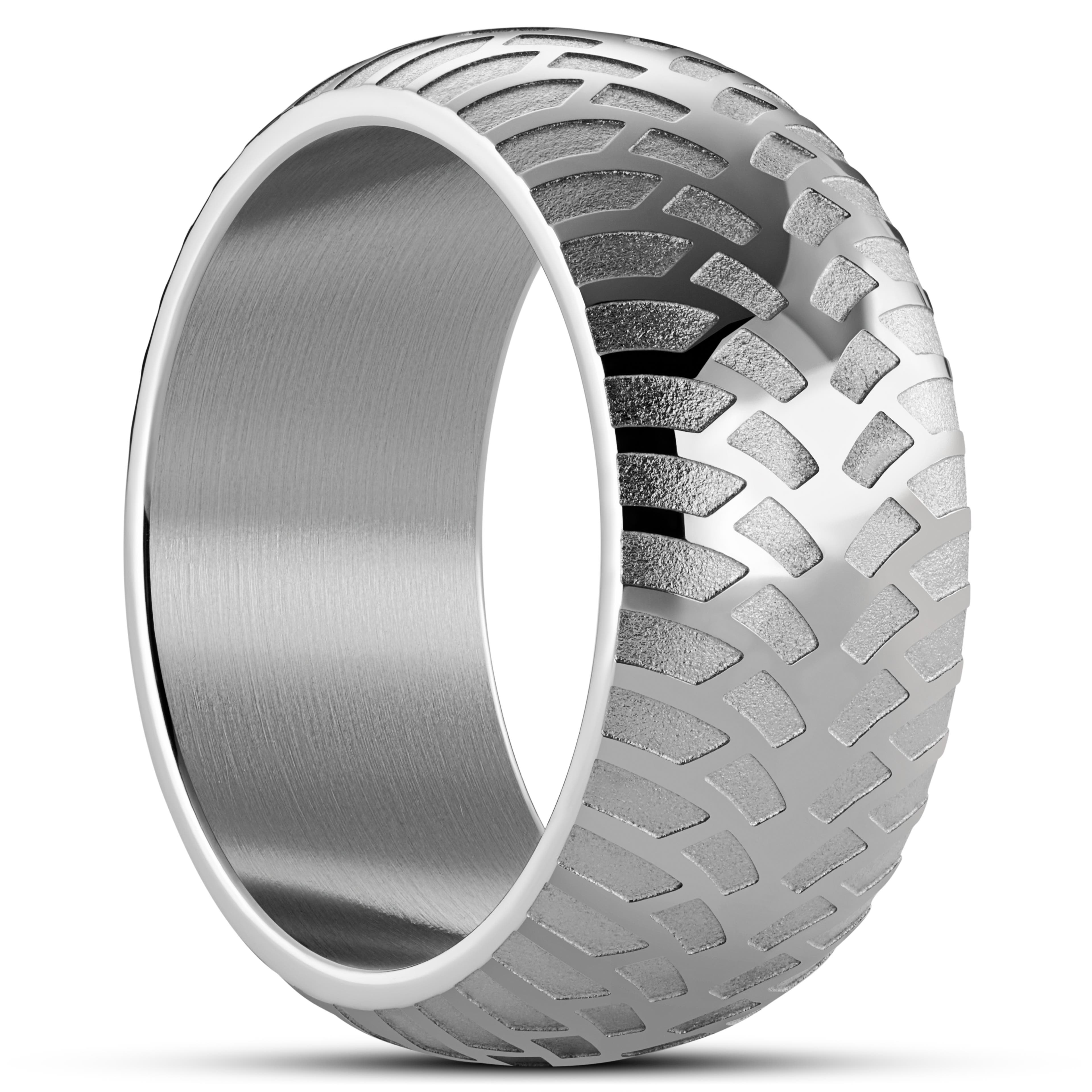 Tigris | 3/8" (10 mm) Silver-tone Tire Pattern Ring