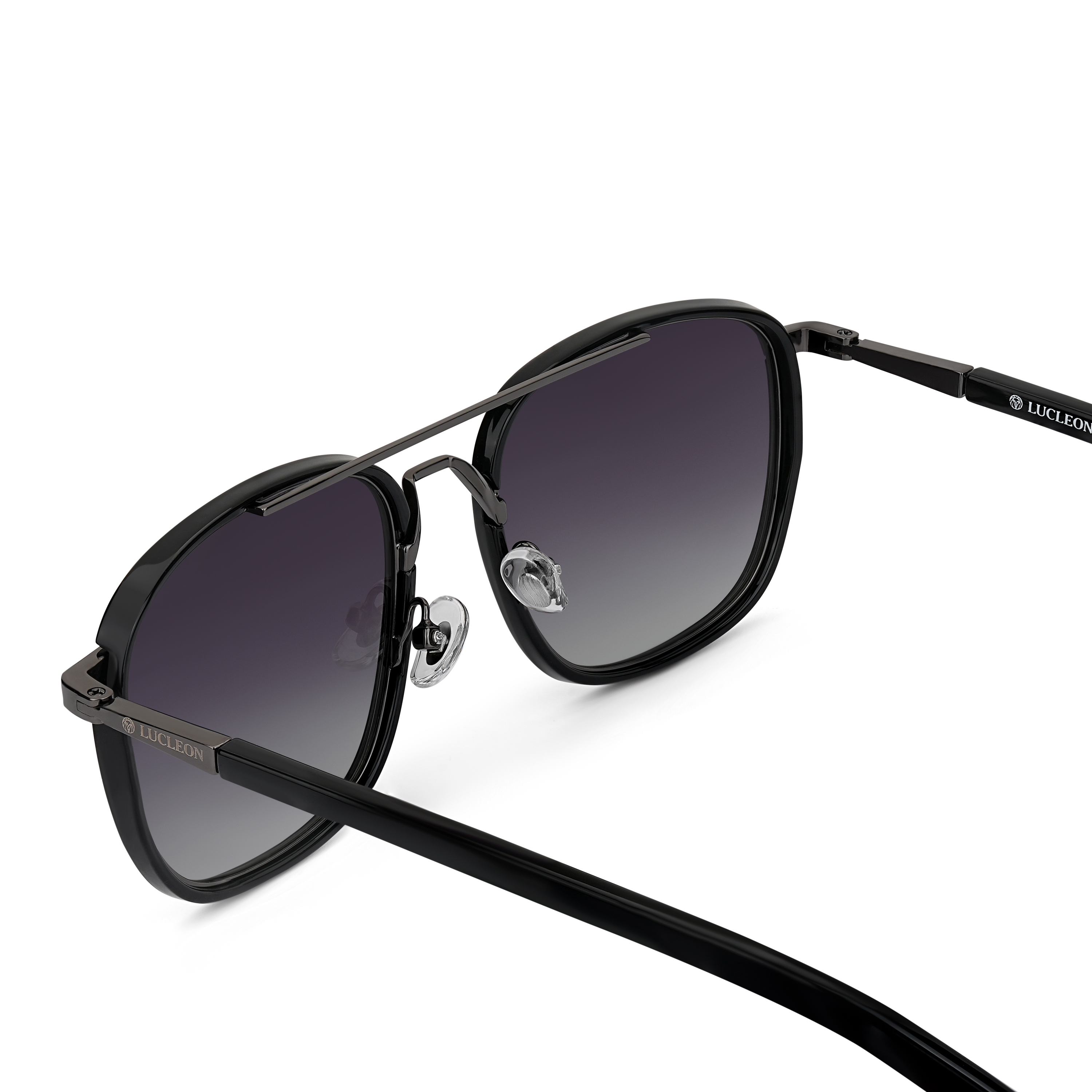 Черно-сини поляризирани слънчеви очила с двоен мост и преливащи стъкла - 4