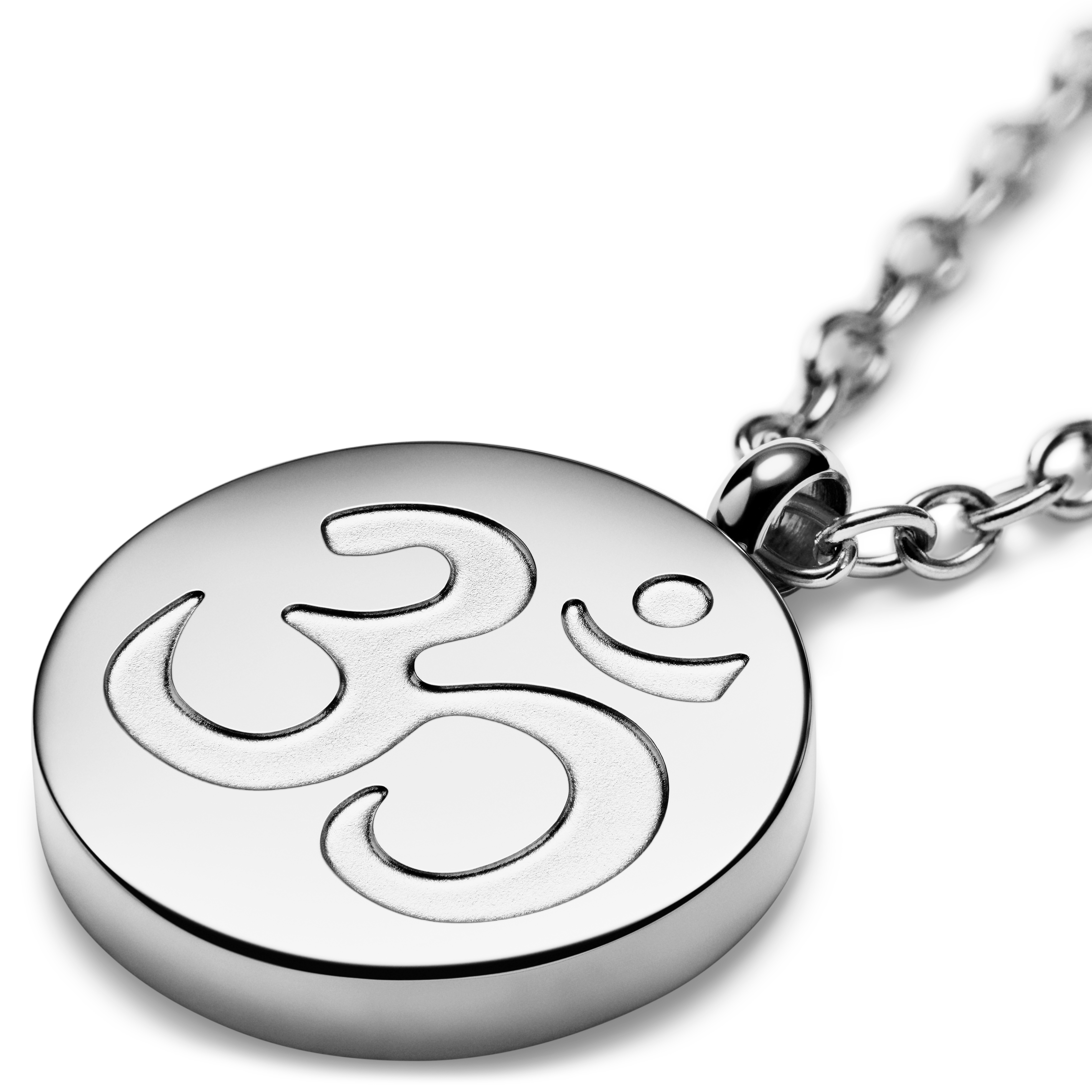 Unity |  Collier en acier inoxydable argenté avec médaillon rond Om - 5