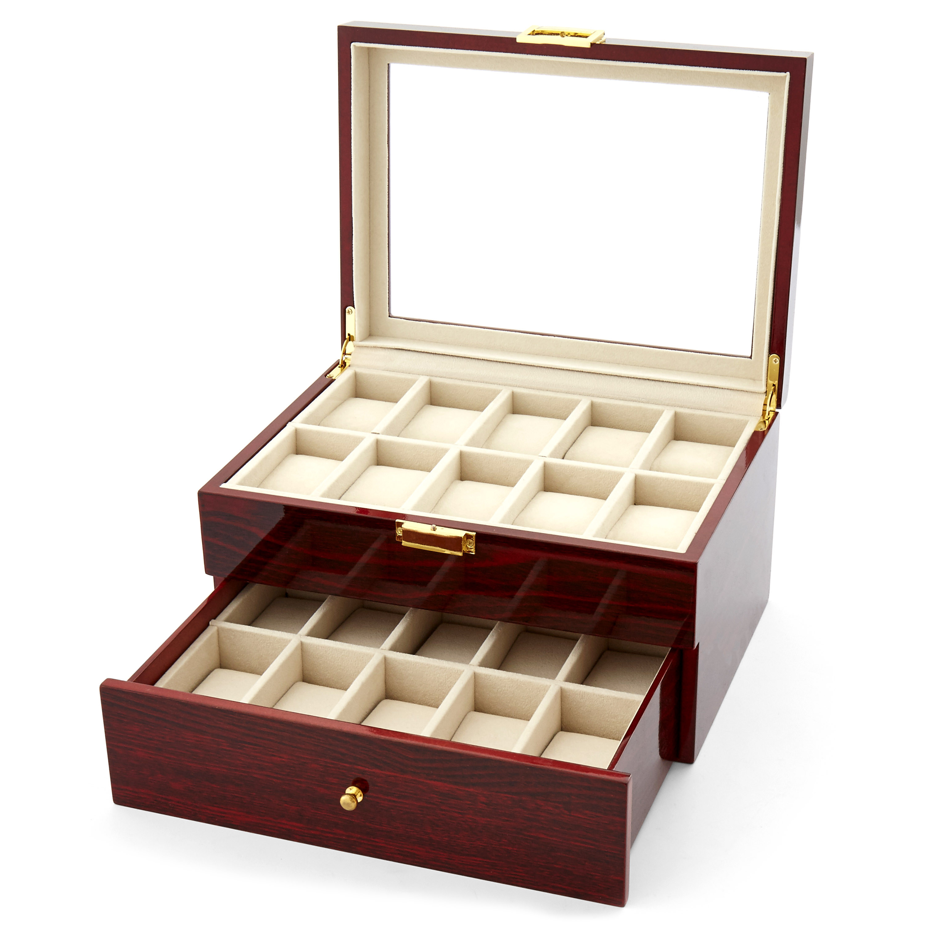Two Layered Red Wood Display Case - 20 Watches - 2