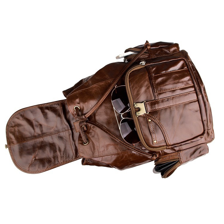 Mångsidig Brun Läderryggsäck - 4