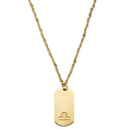 Zodiac | Gold-Tone Libra Star Sign Dog Tag Cable Chain Necklace