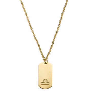 Zodiac | Gold-Tone Libra Star Sign Dog Tag Cable Chain Necklace