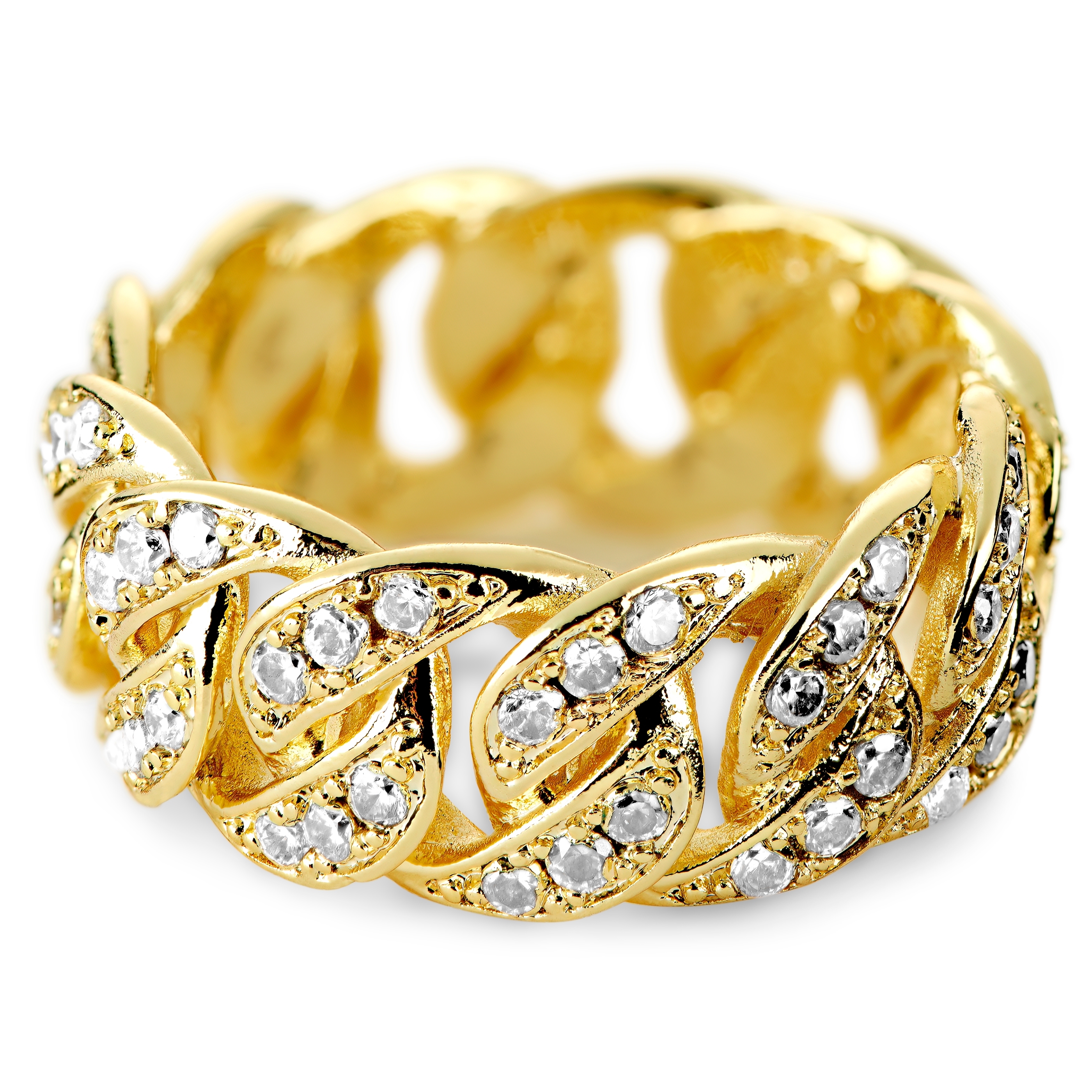 Nicos | 10 mm Iced Gold-tone Cuban Chain Zirconia Ring - 2
