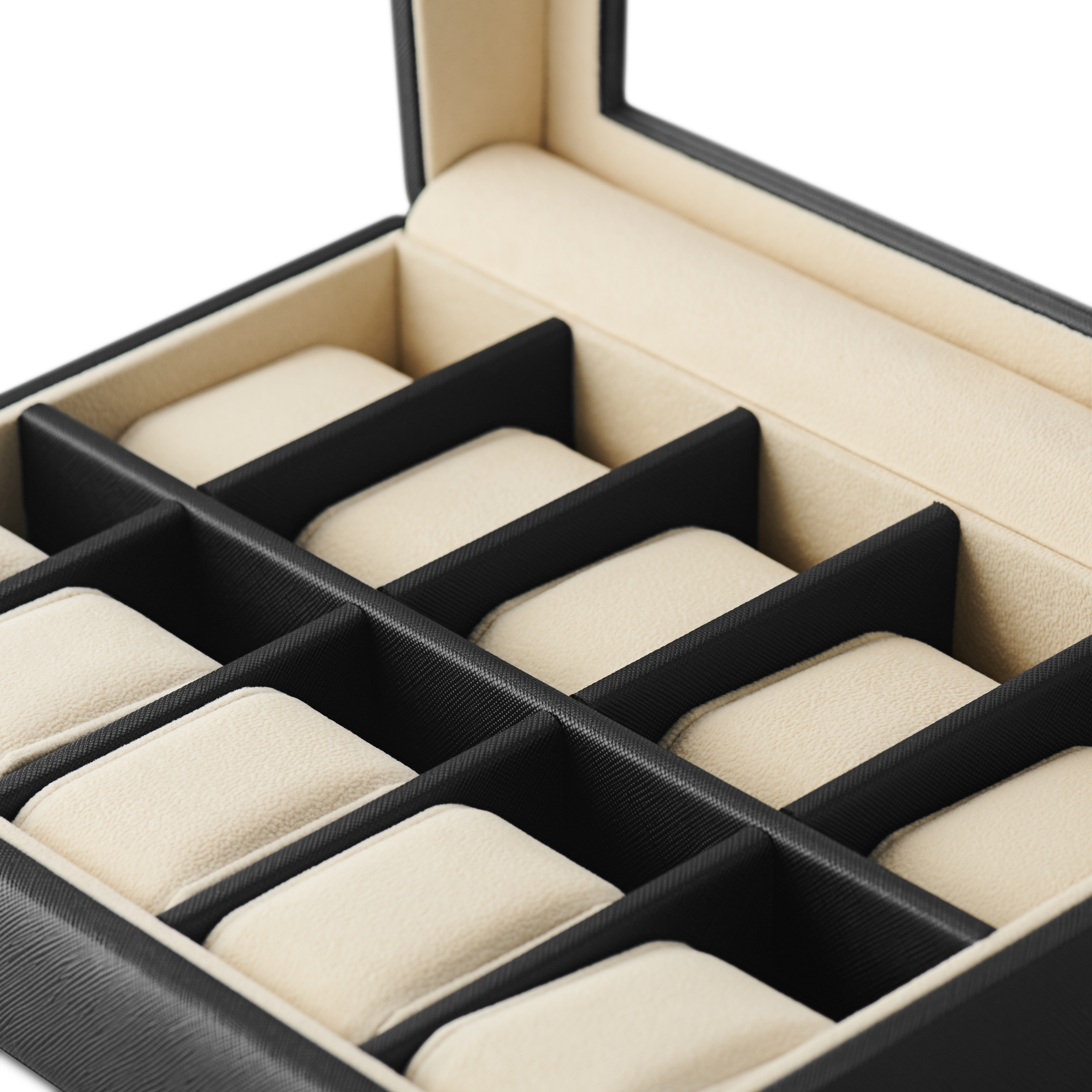 10 Slot Black Leather Watch Box - 4
