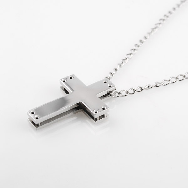 Blank Dobbelt Kors Stålhalskæde - 2