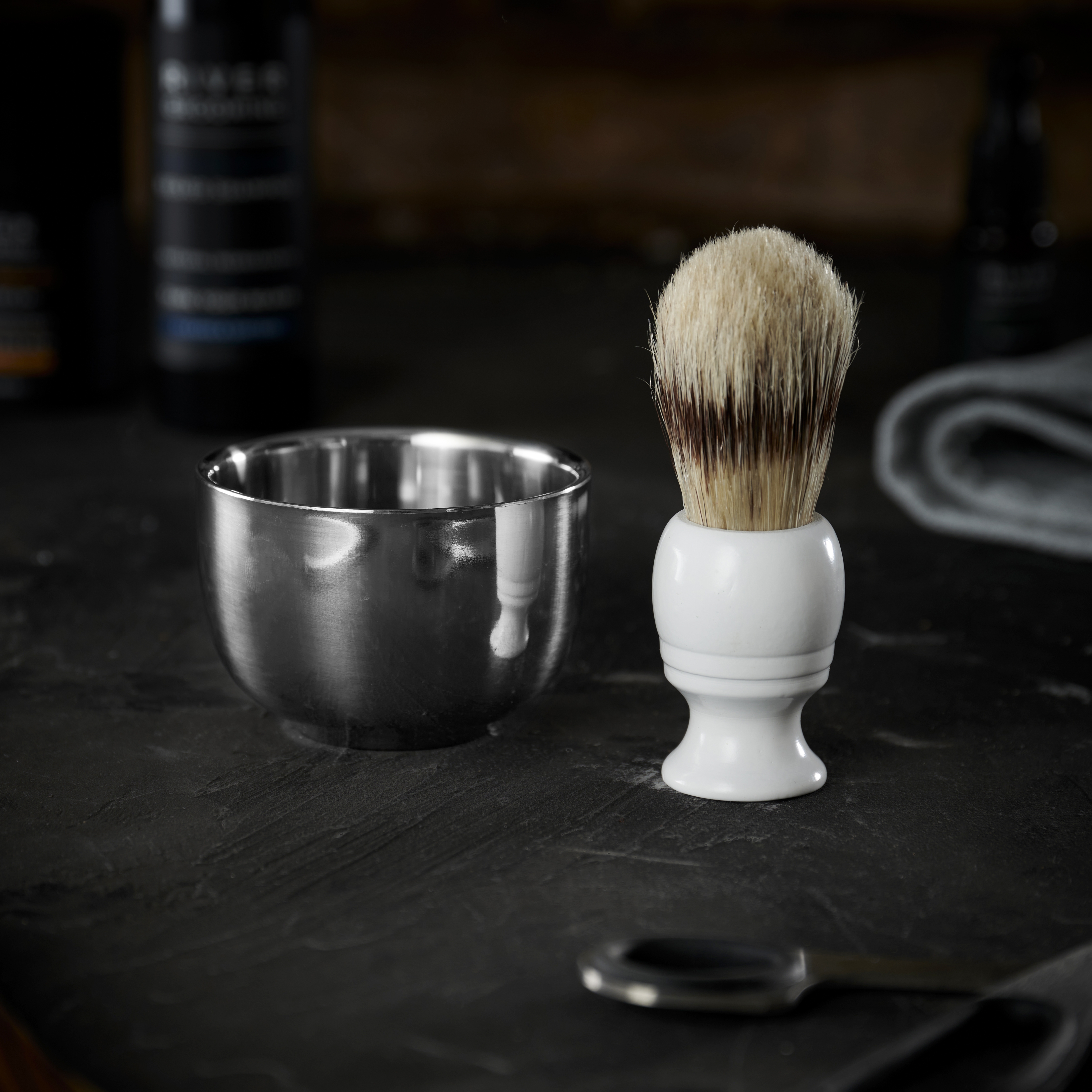 shaving kit with brush and bowl