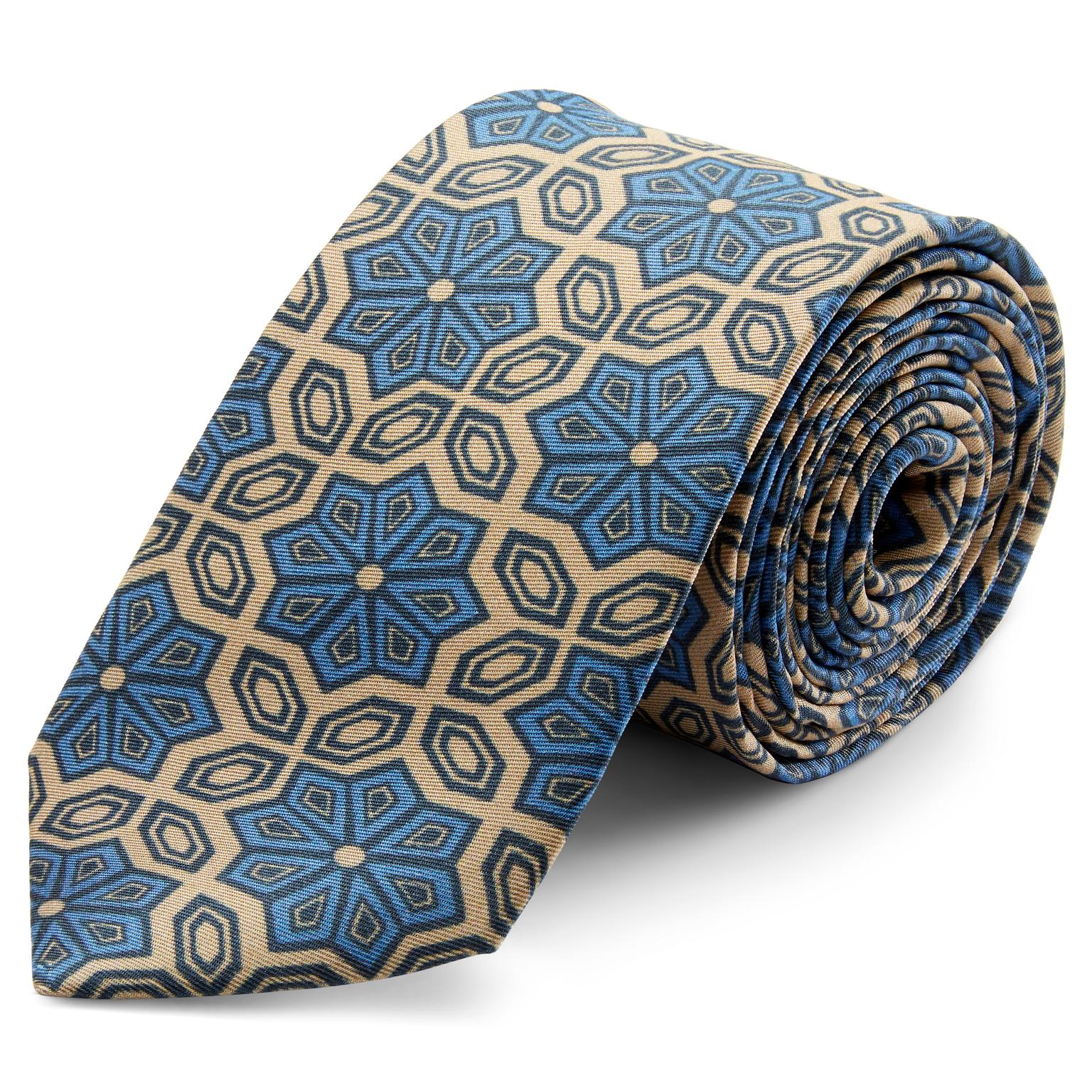 Light Blue & Beige Patterned Silk Tie Light Blue & Beige Patterned Silk Tie