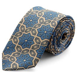 Light Blue & Beige Patterned Silk Tie