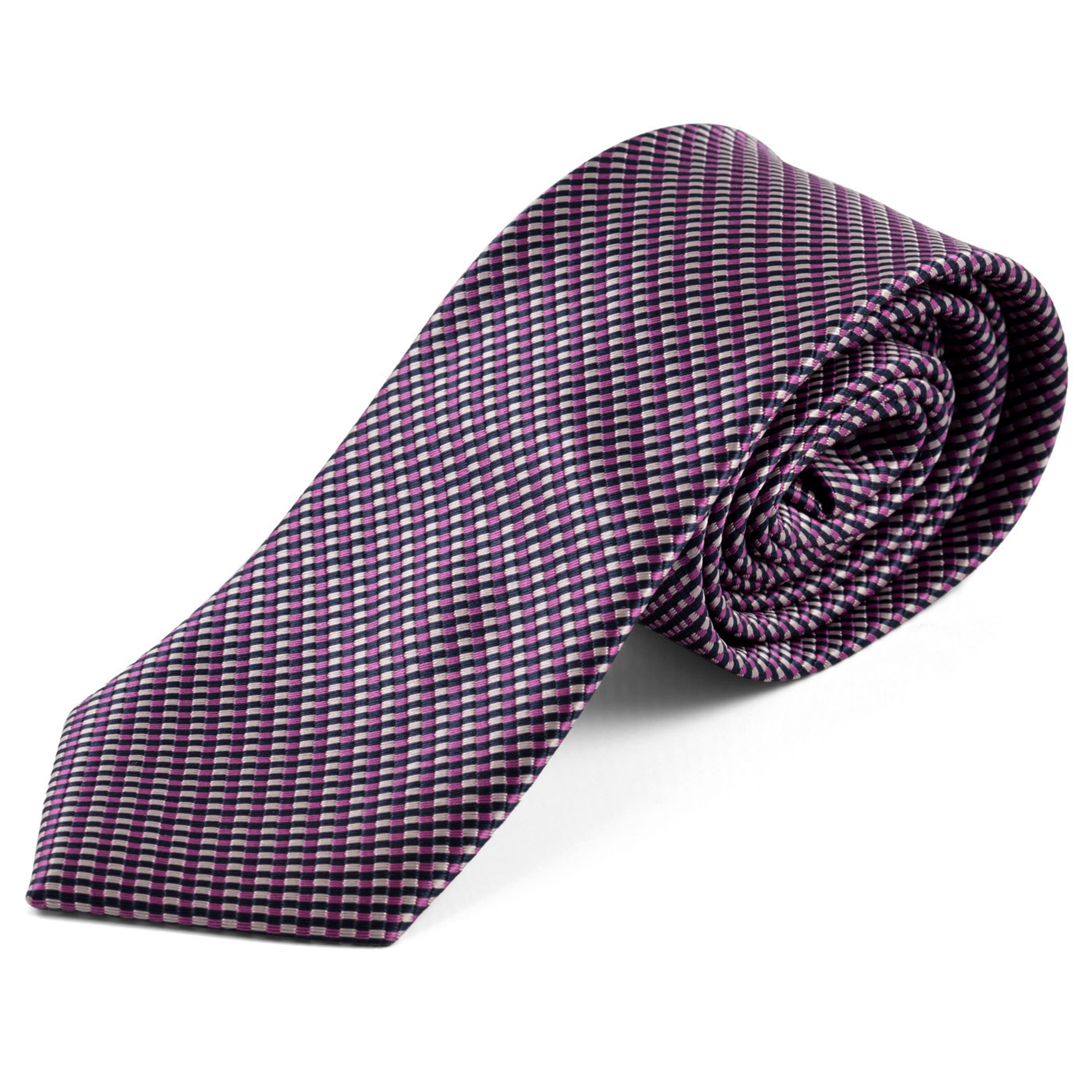 Fialovo-růžová kostkovaná kravata