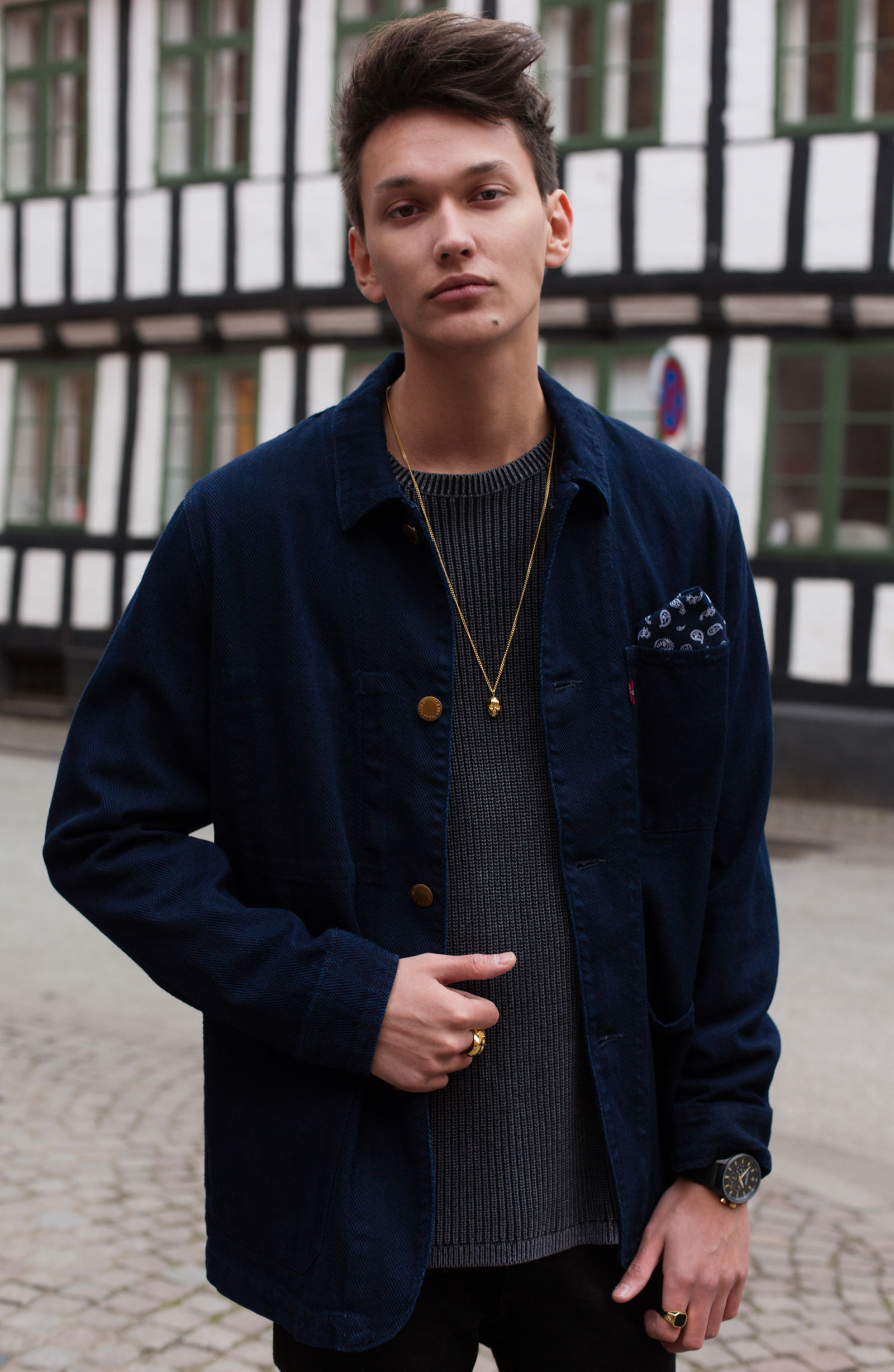 Marineblå Minimal Paisley Lommeklud i Polyester - 4