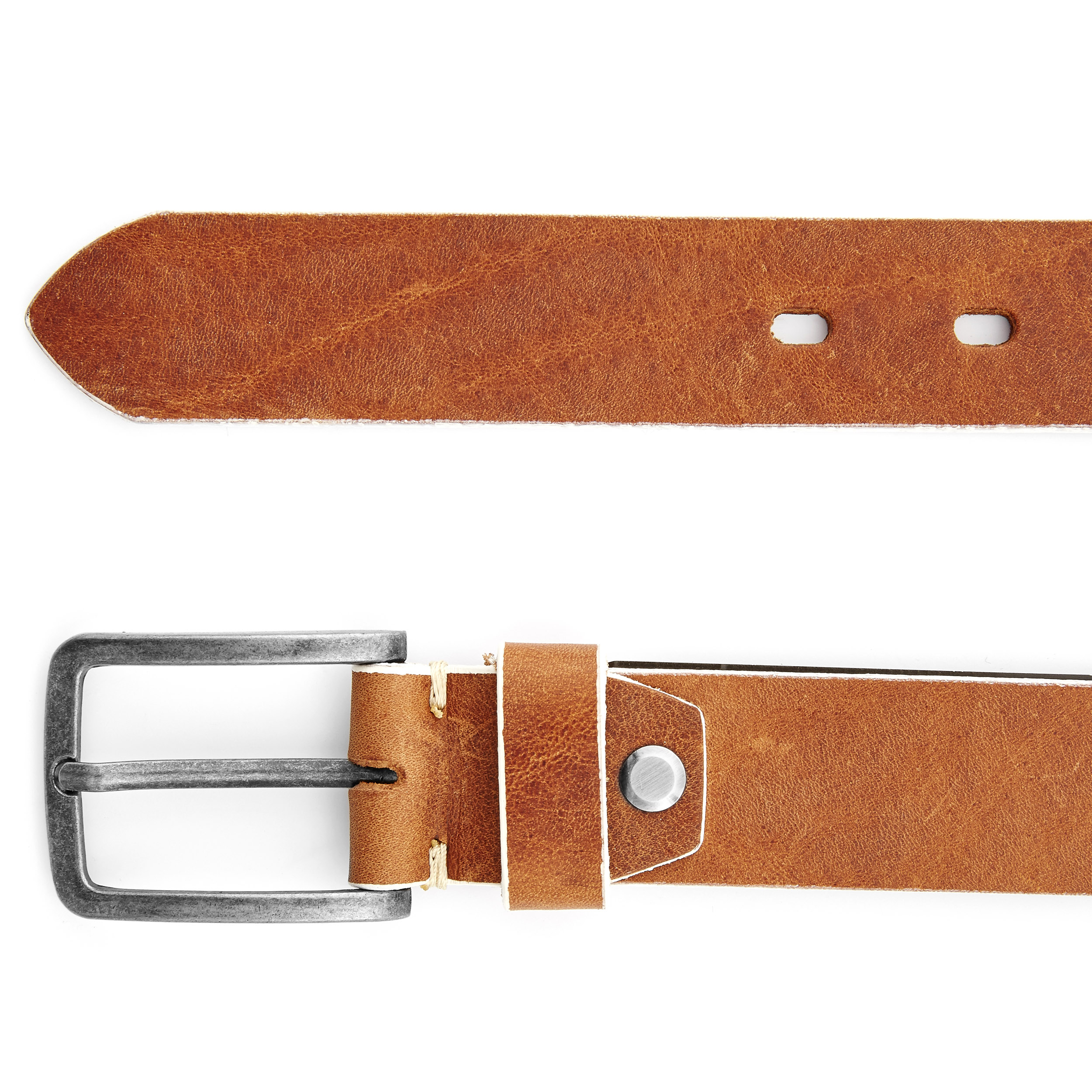 Tan White Edged Leather Belt - 2