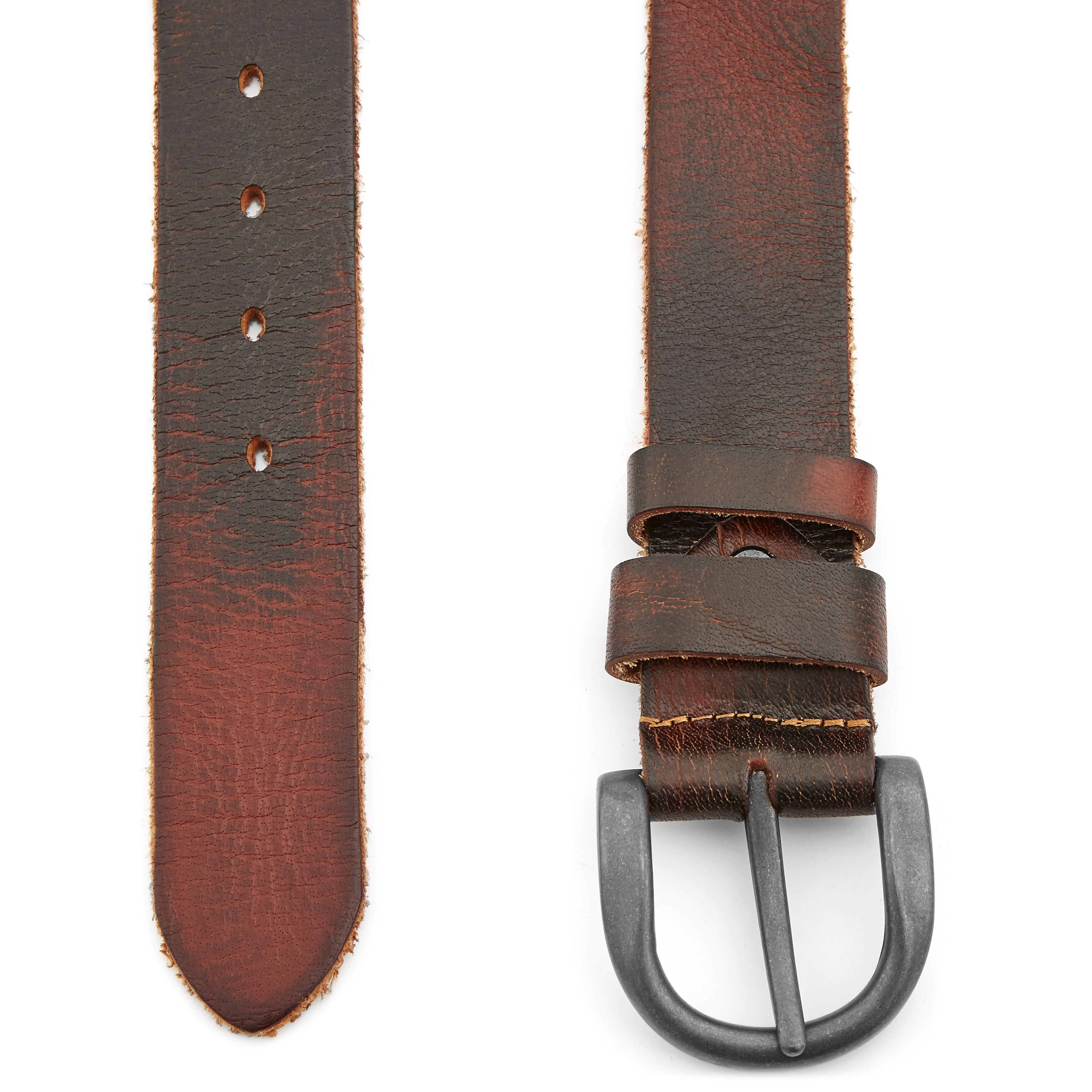 Rugged Reddish Brown Leather Belt - 2