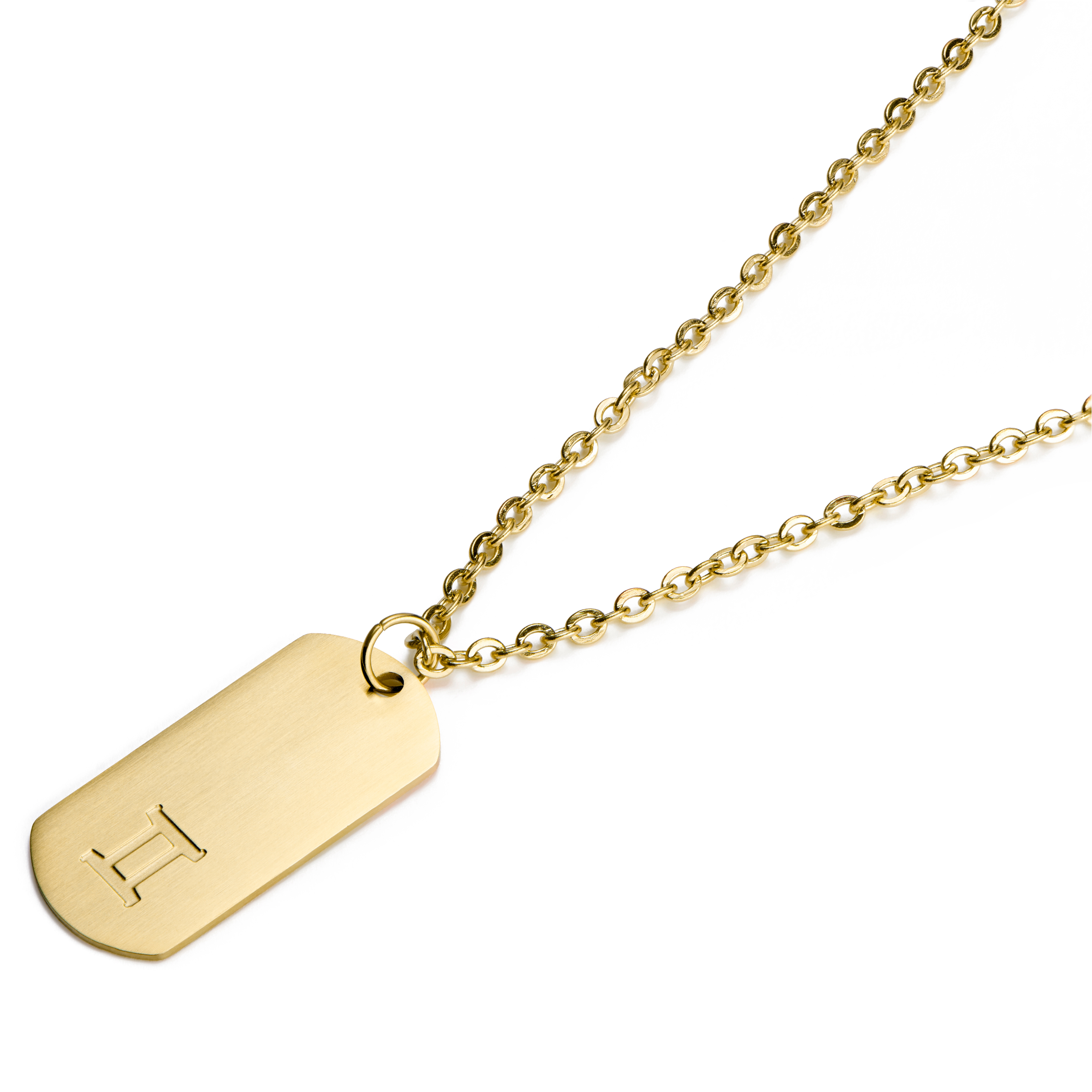 Zodiac | Gold-Tone Gemini Star Sign Dog Tag Cable Chain Necklace - 6