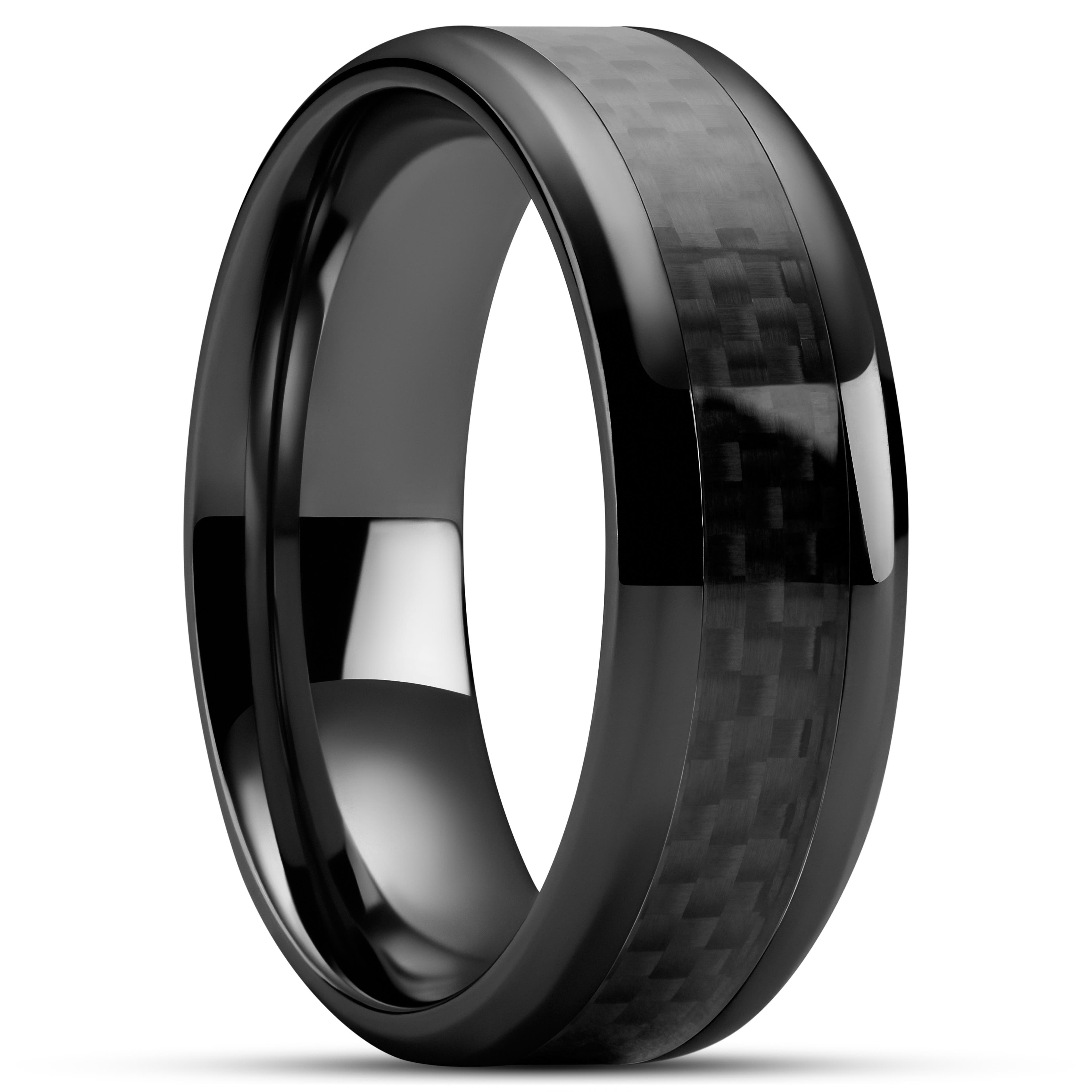 Hyperan | 8 mm czarny pierścionek tytanowy z wkładką z włókna węglowego