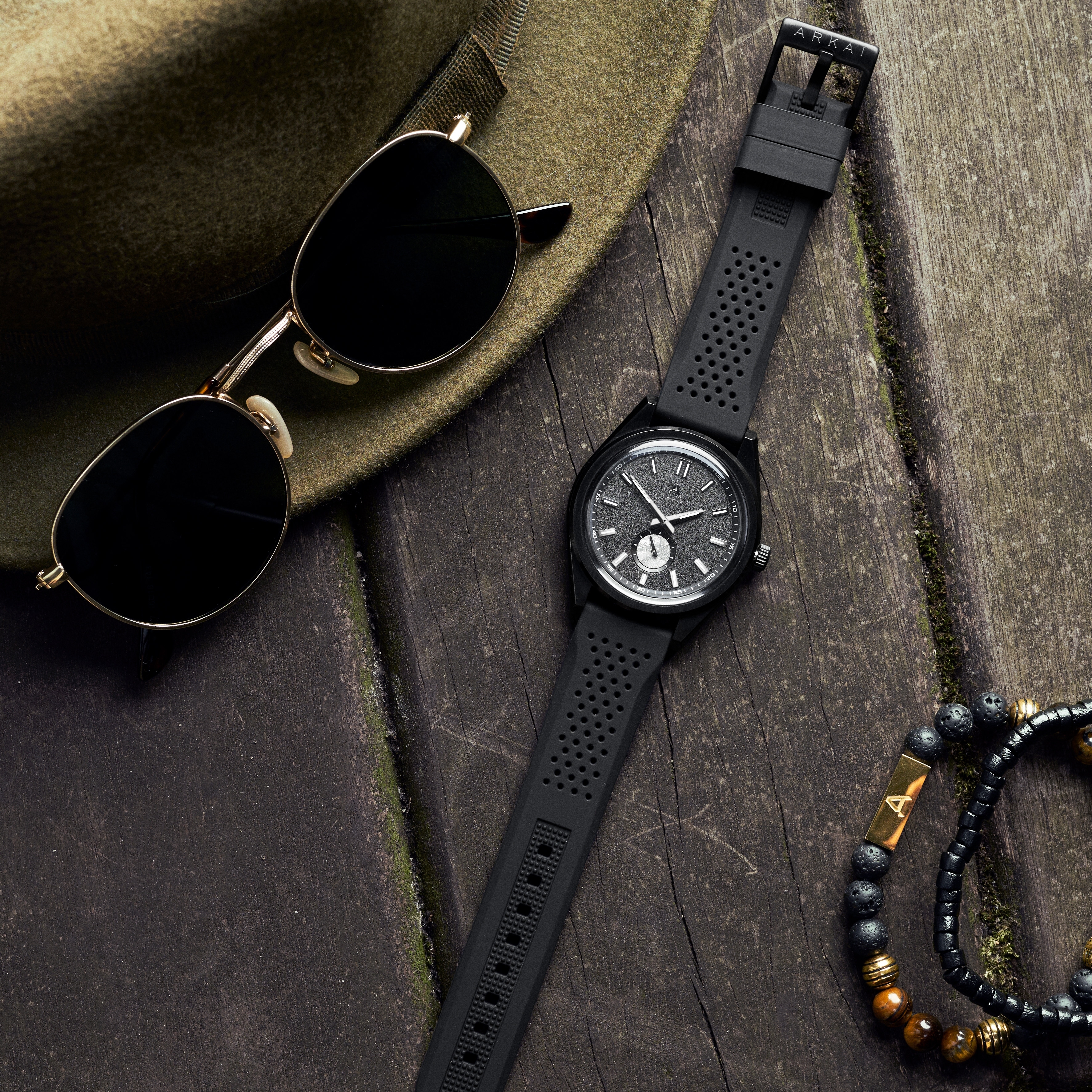 Mond | Limitovaná edícia - Hodinky z nehrdzavejúcej ocele v čiernej farbe s meteoritom - 5