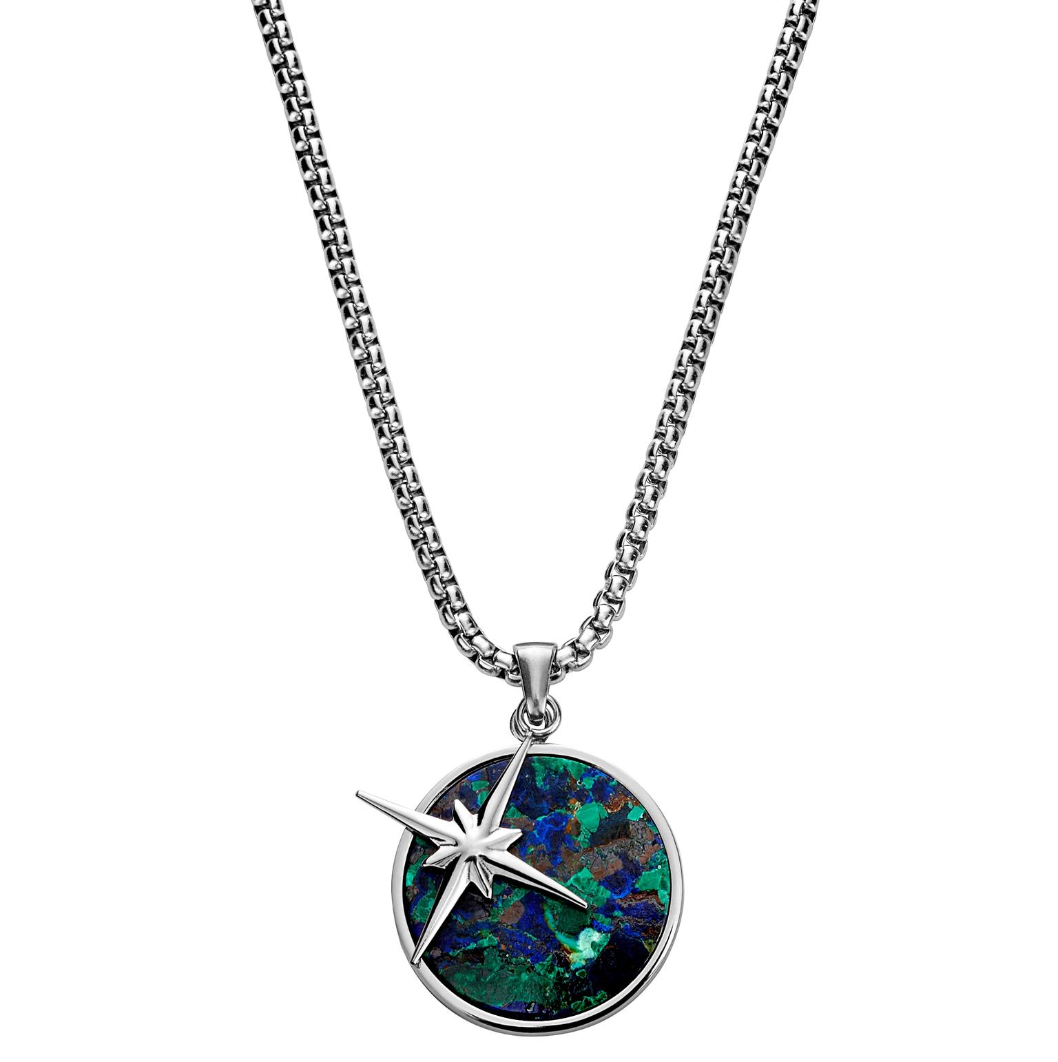 Atlas | Collier argenté à pendentif étoile polaire et pierre d'azurite et malachite Atlas | Collier argenté à pendentif étoile polaire et pierre d'azurite et malachite