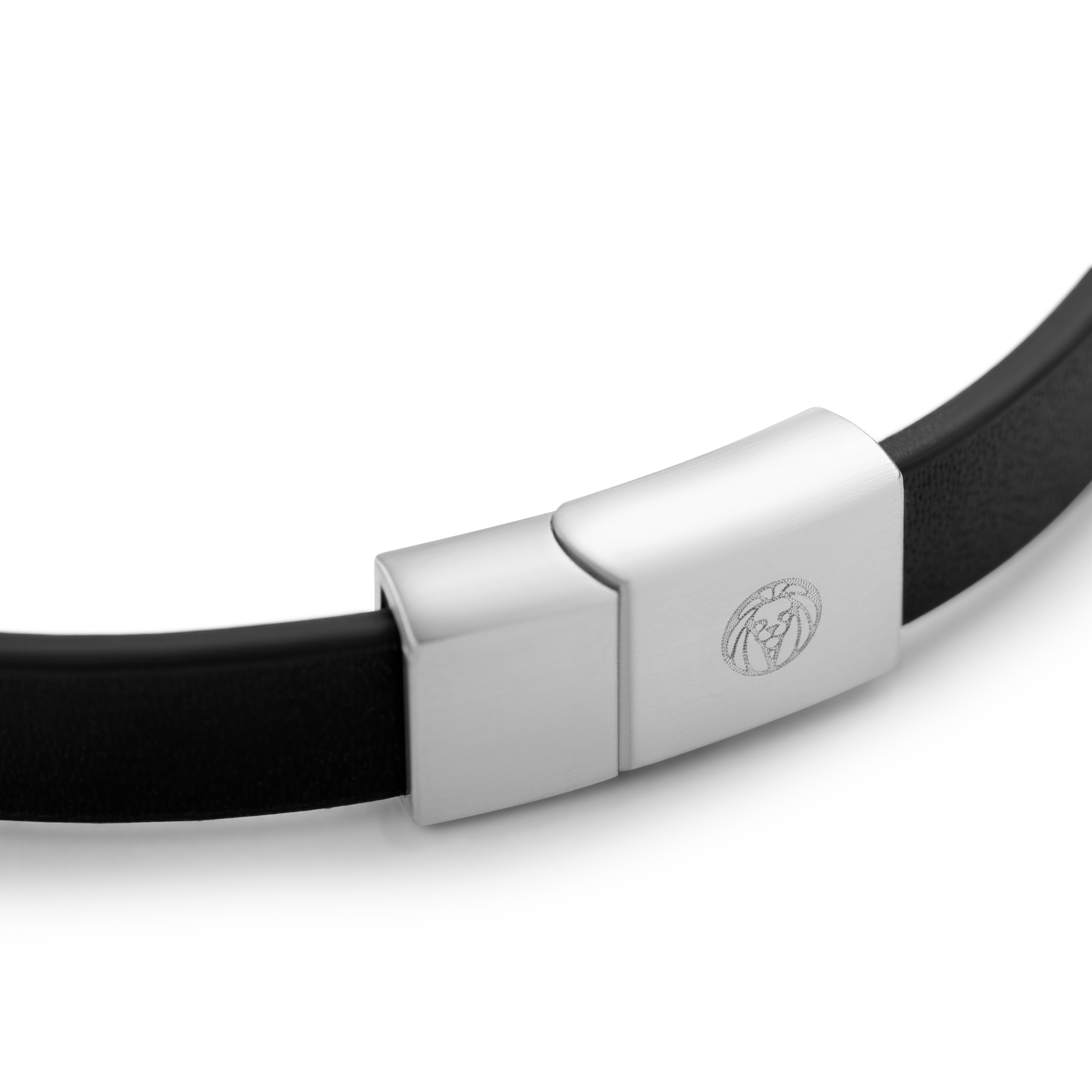 Nomen | Silver-tone and Black Leather ID Bracelet | In stock