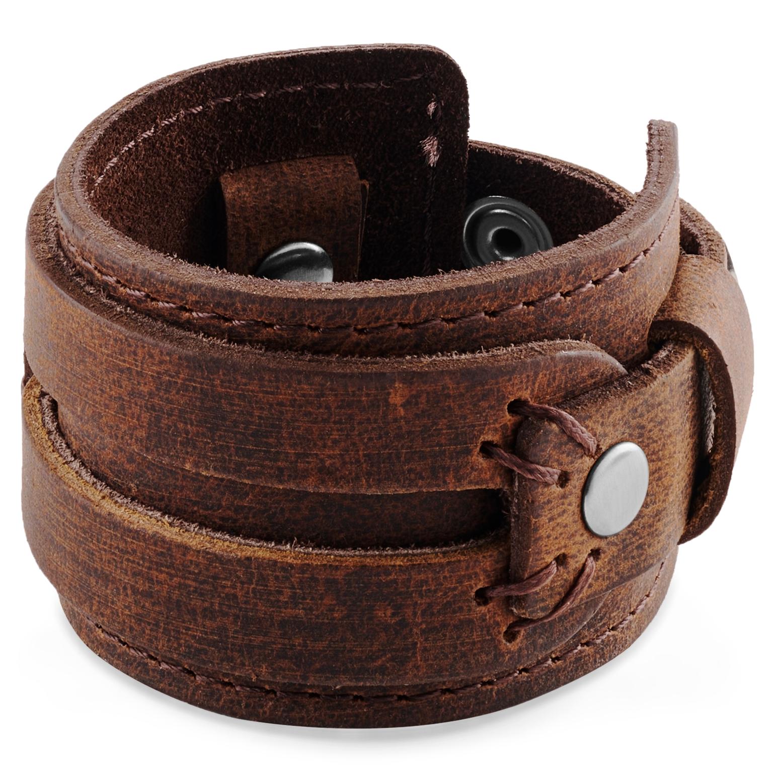 Gladius | Pulsera con botones a presión de cuero de búfalo de grano completo color canela Gladius | Pulsera con botones a presión de cuero de búfalo de grano completo color canela
