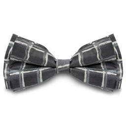 Gunmetal & Lead Chequered Silk Pre-Tied Bow Tie