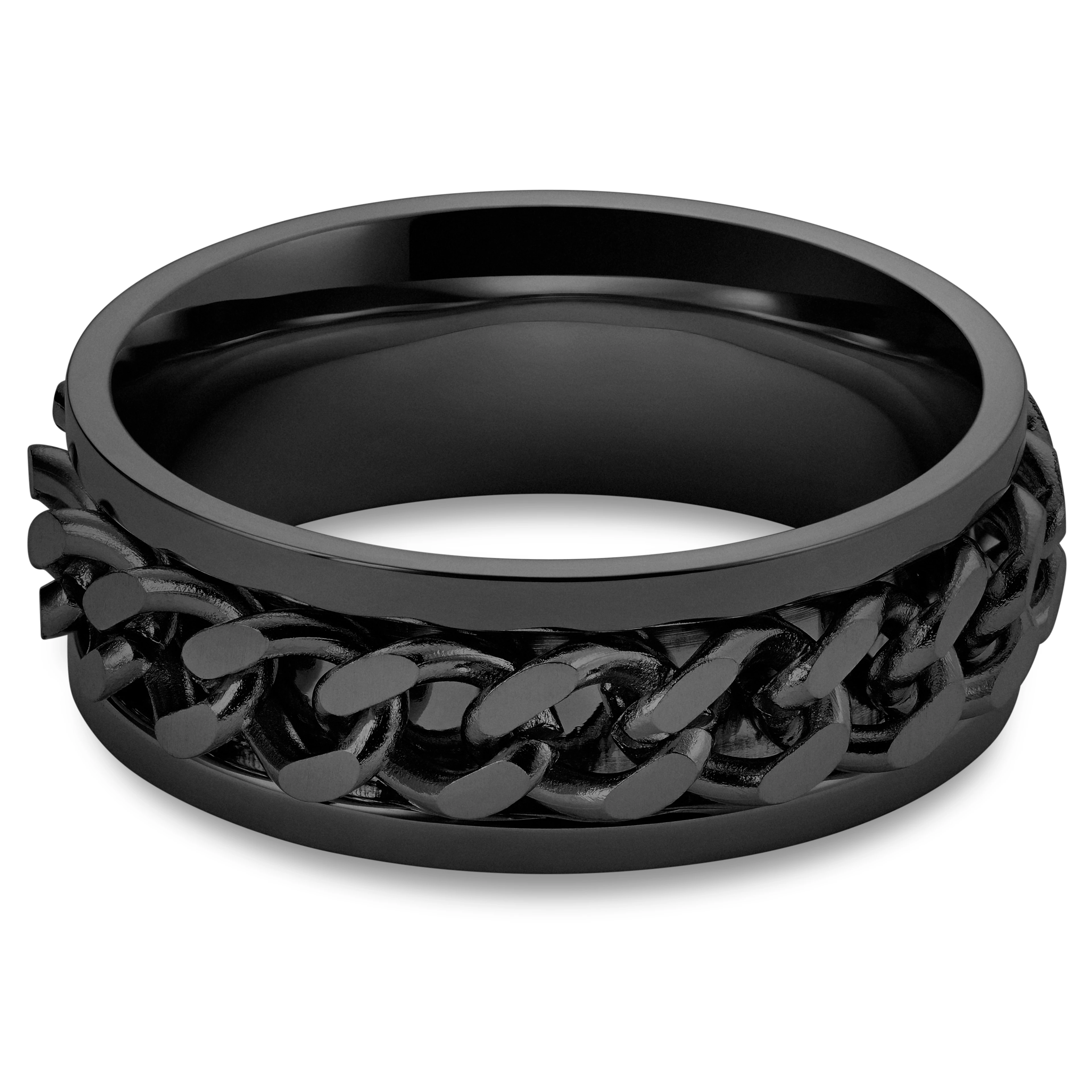 Sentio | Anillo de acero inoxidable con cadena barbada negro - 2