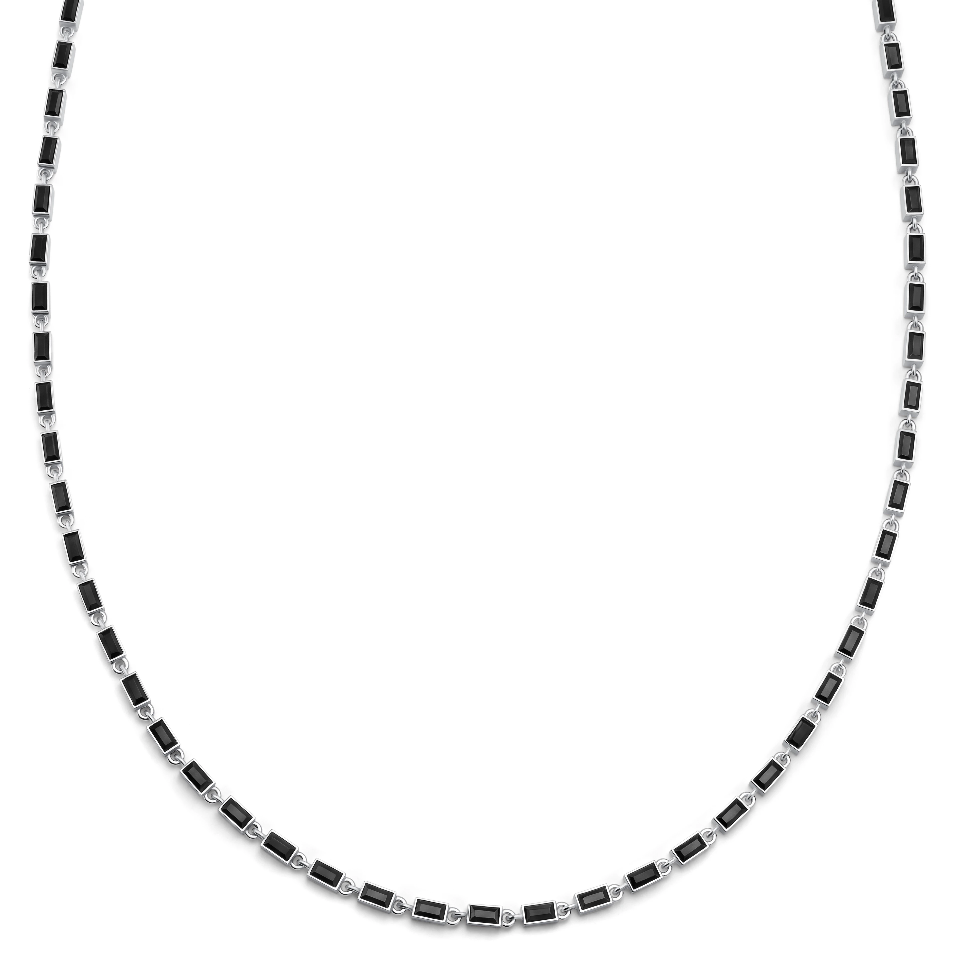 Facet | Collier argenté avec pierres en cristal noir Facet | Collier argenté avec pierres en cristal noir