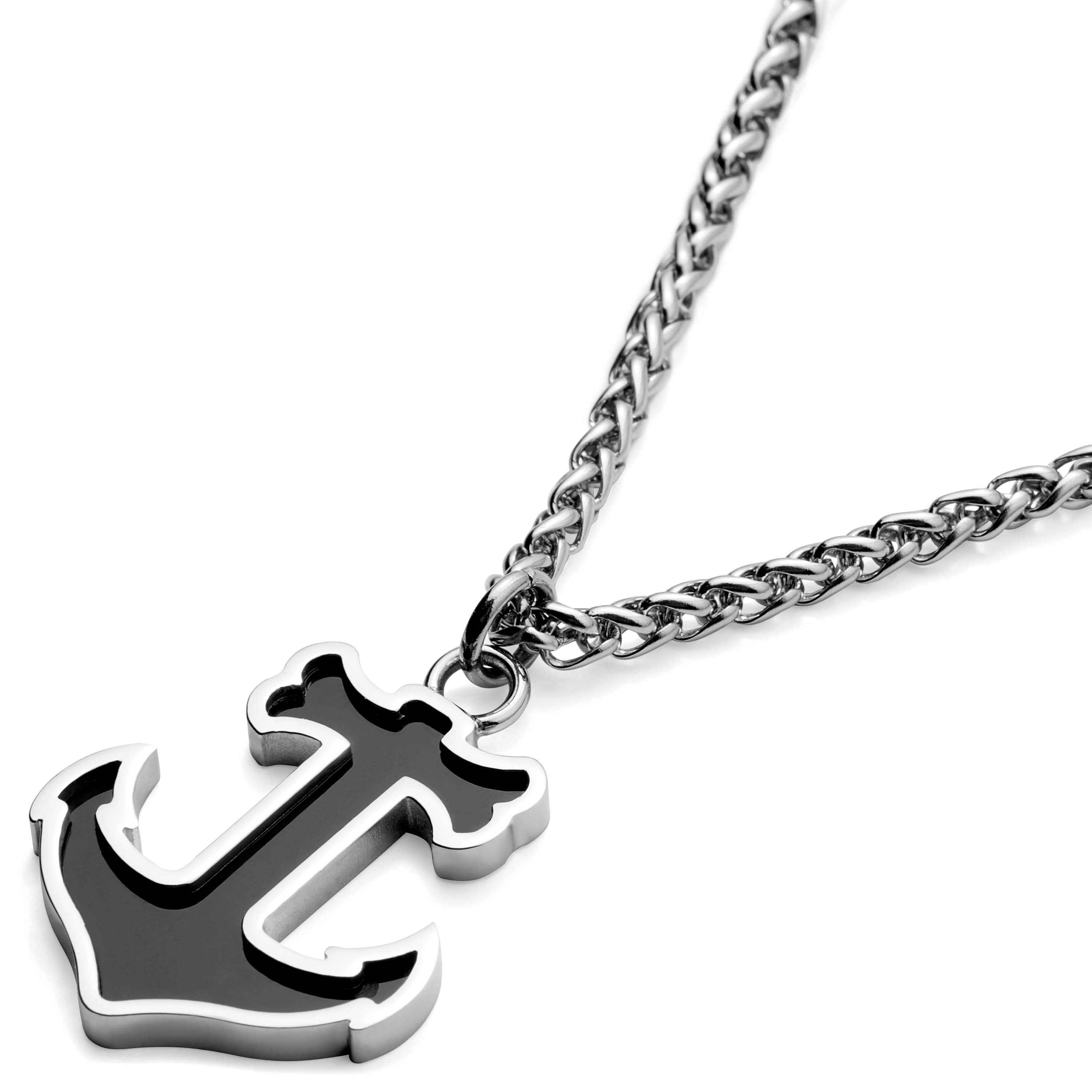 Tadd Steel & Onyx Anchor Necklace - 2