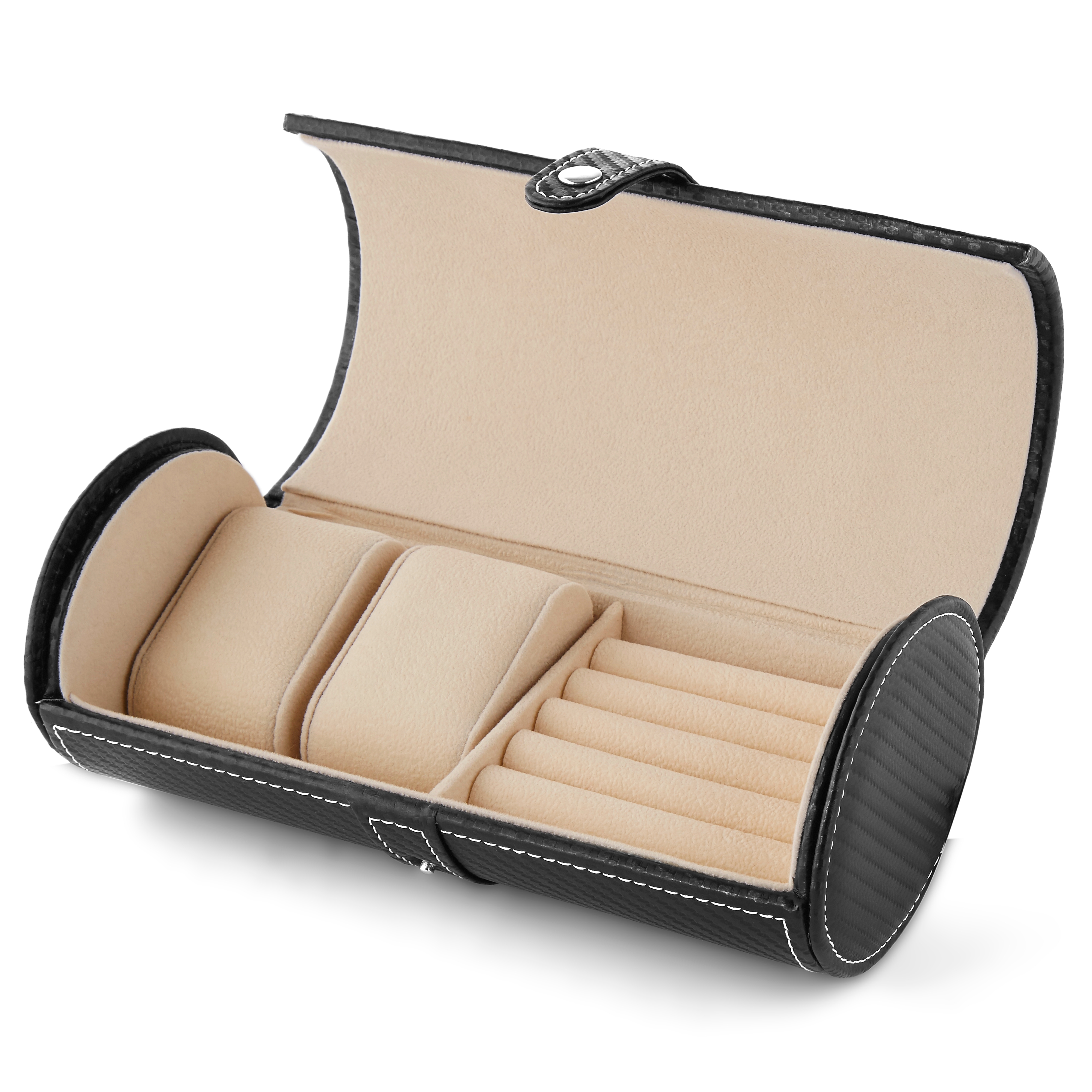 Black Faux-Leather Watch & Cufflink Roll Case - 2 Watches - 2