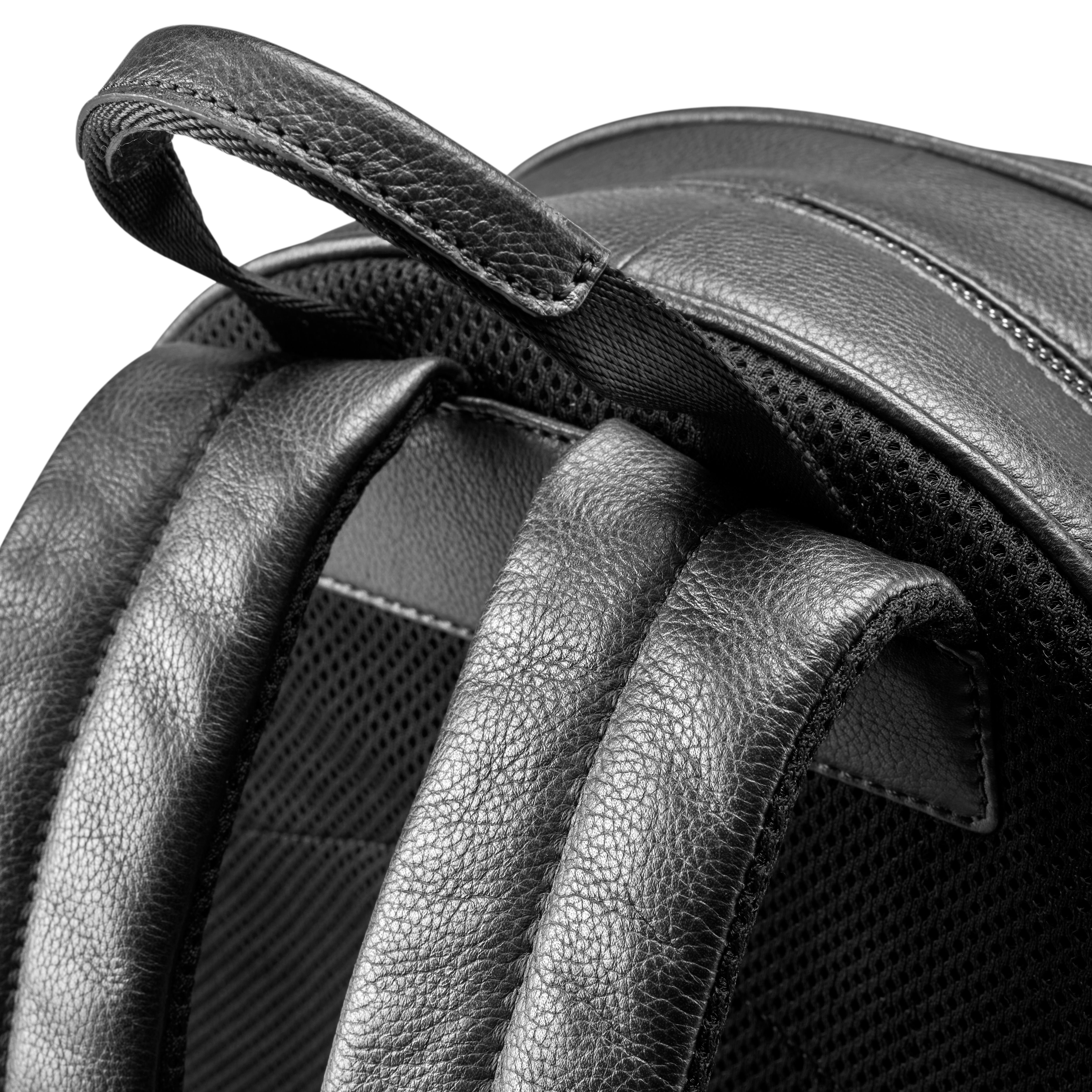 Small Black Full-Grain Leather Laptop Backpack - 6