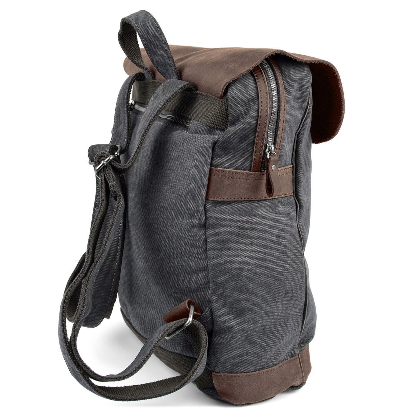 Graphite Canvas & Dark Brown Leather Backpack - for Men - Convey