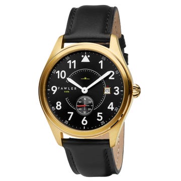 Aviator | Gold-Tone & Black Aviator Watch With Black Dial, White Numbers & Black Leather Strap
