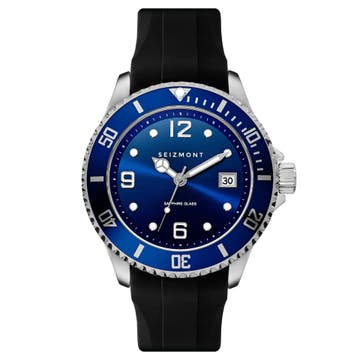 Tide | Silver-Tone & Blue Dive Watch With Blue Dial & Black Rubber Strap