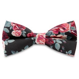 Boho | Black With True Red & Deep Blue Floral Silk Pre-Tied Bow Tie