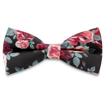 Boho | Black With True Red & Deep Blue Floral Silk Pre-Tied Bow Tie