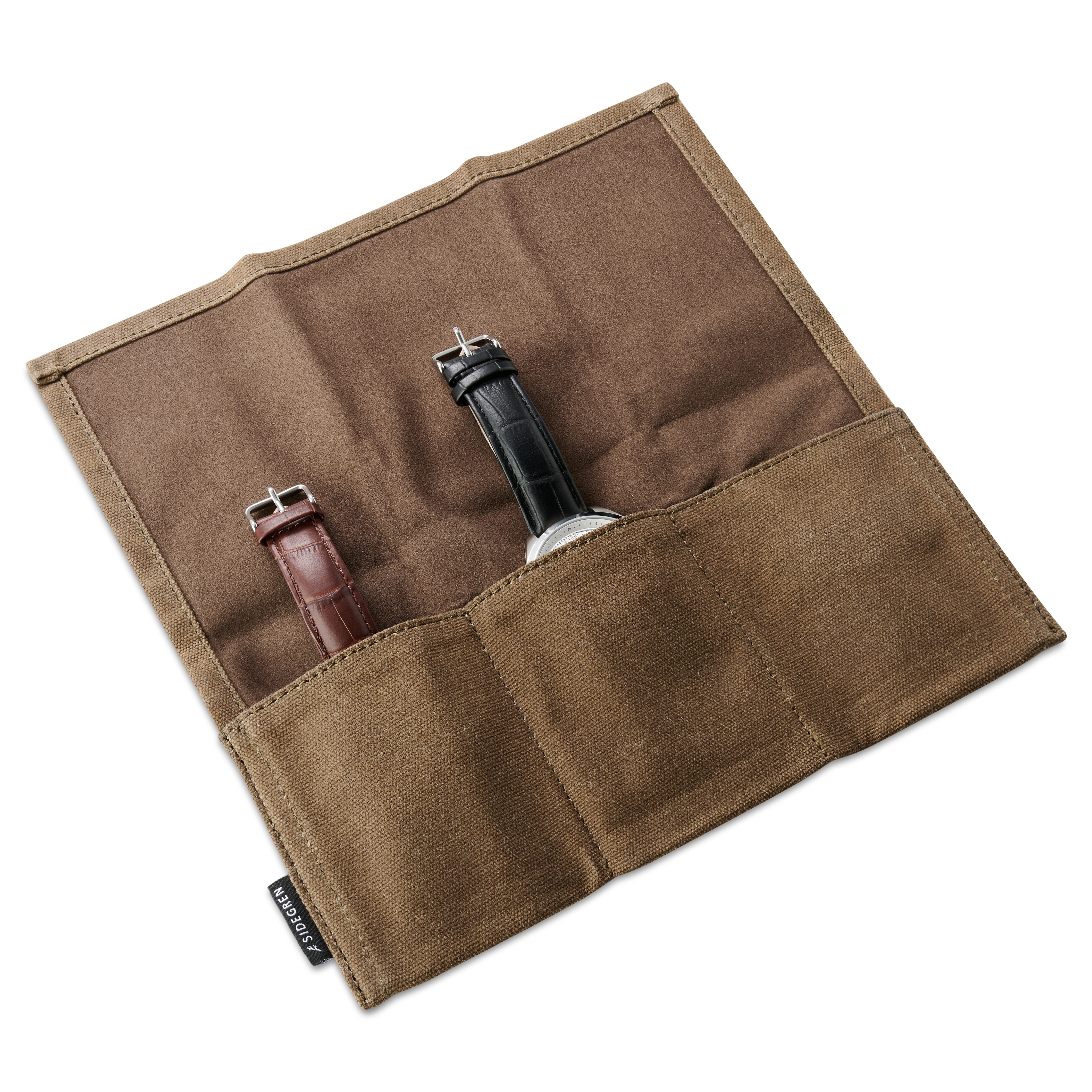 Custodia porta orologi a tre scomparti in tela cerata verde oliva - 4